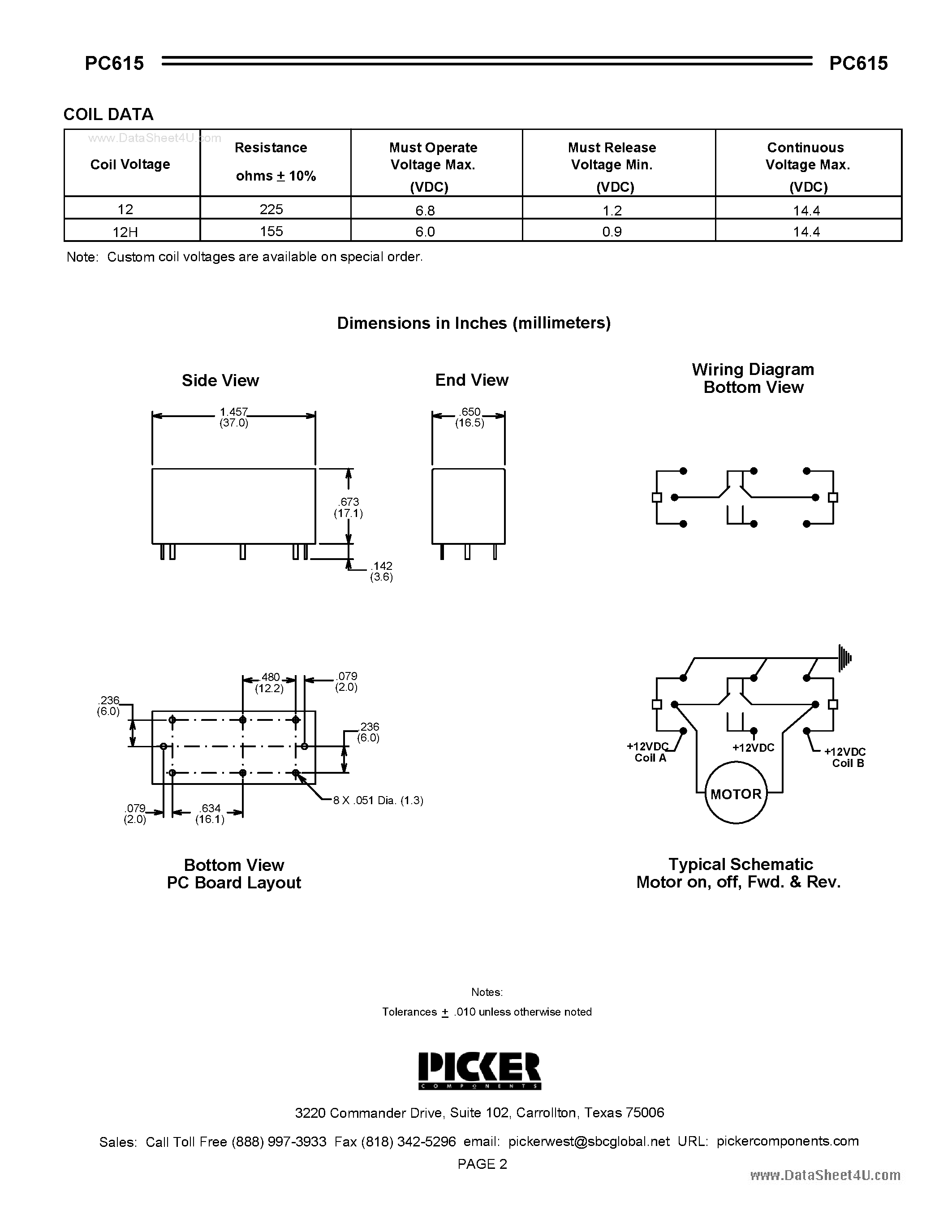 Datasheet PC615 - Ultraminiature Automotive PCB Twin Power Relay page 2