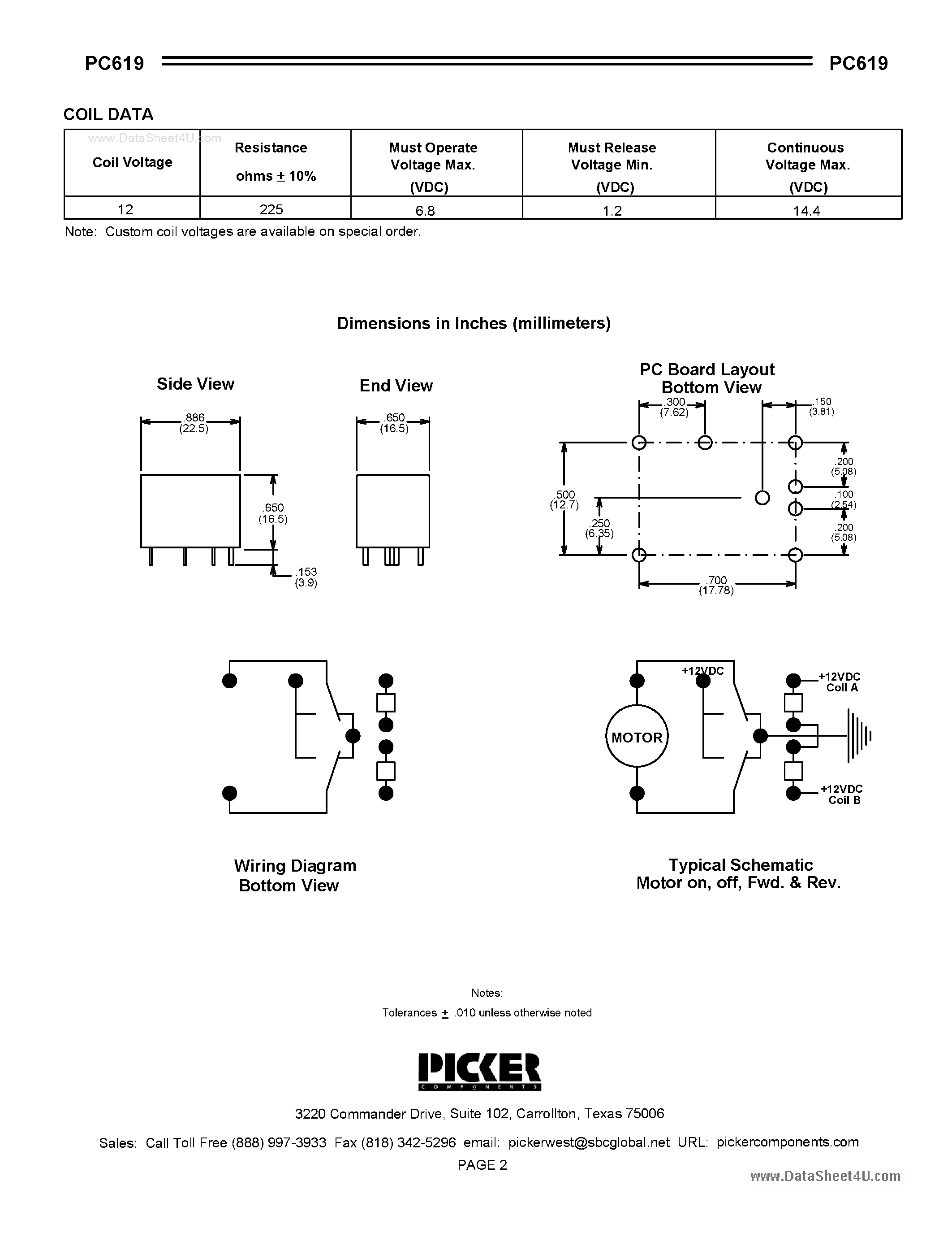 Datasheet PC619 - Ultraminiature Automotive PCB Twin Power Relay page 2