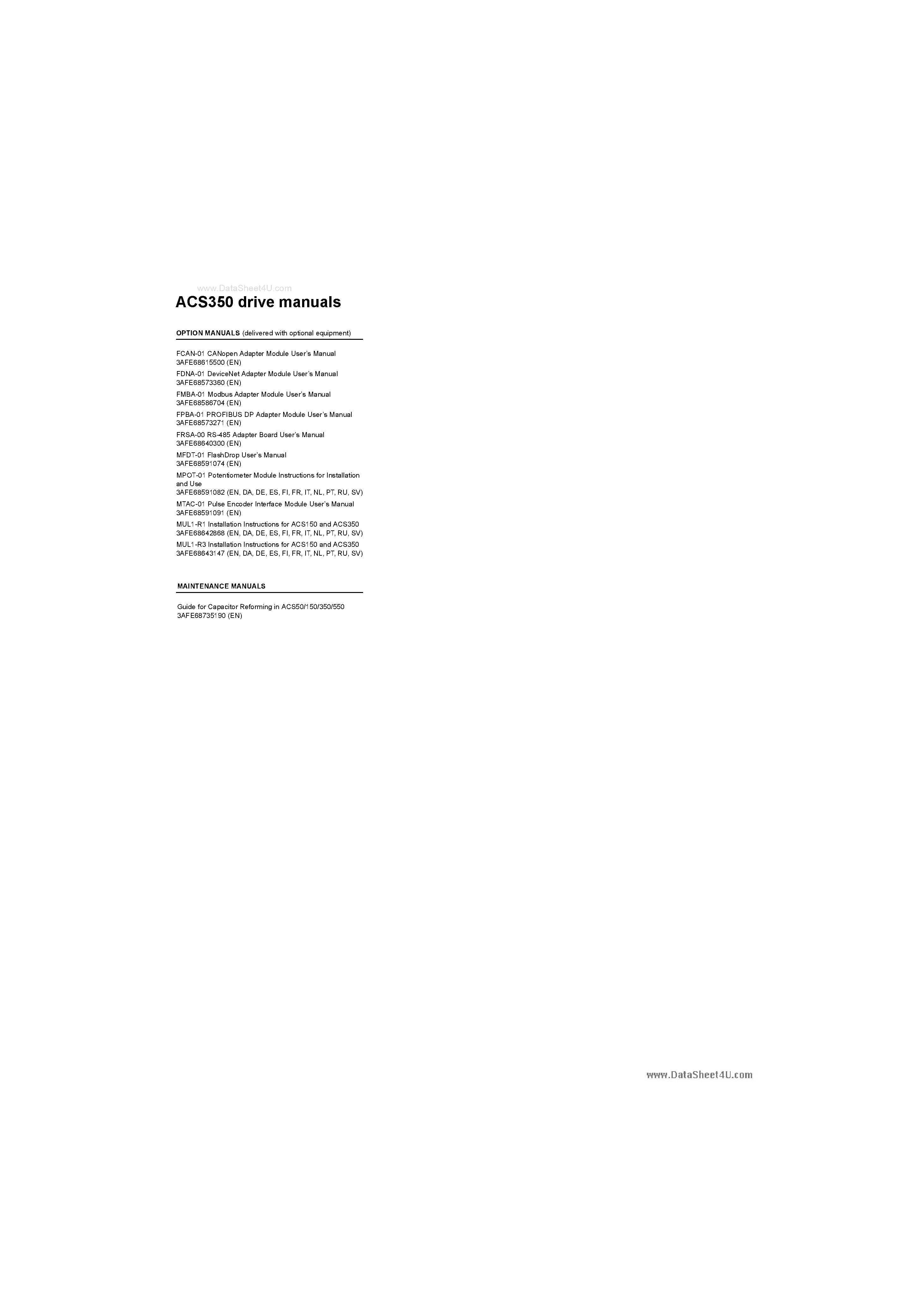 Datasheet ACS350 page 2 Datasheet ACS350 - User Manual page 2