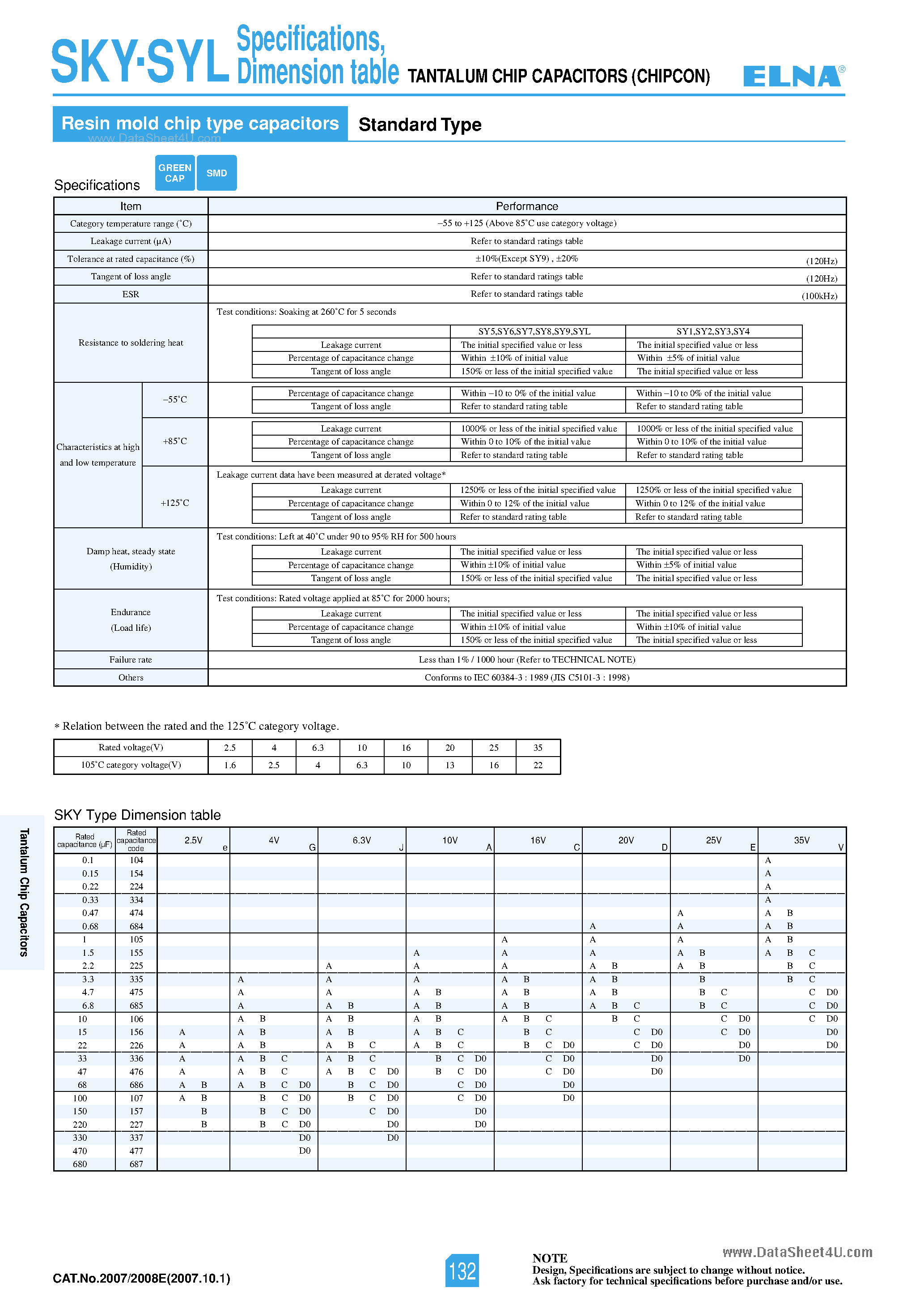 Datasheet SY4-1A476M-RC - Tantalum Chip Capacitors page 1