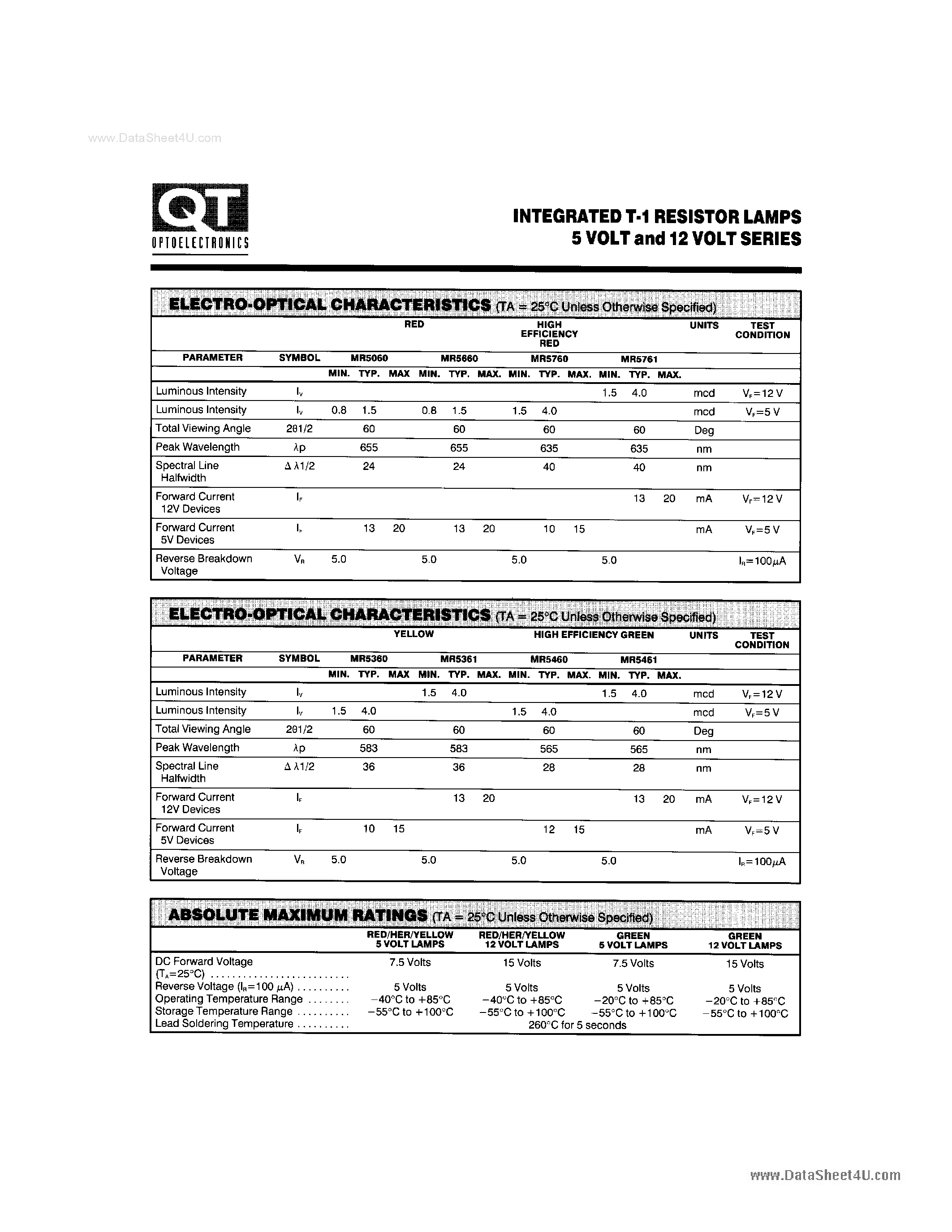 Даташит на микросхему MR5060 страница 2 Даташит MR5060 - (MR5xxx) INTEGRATED T-1 RESISTOR LAMPS 5 VOLT AND 12 VOLT SERIES страница 2
