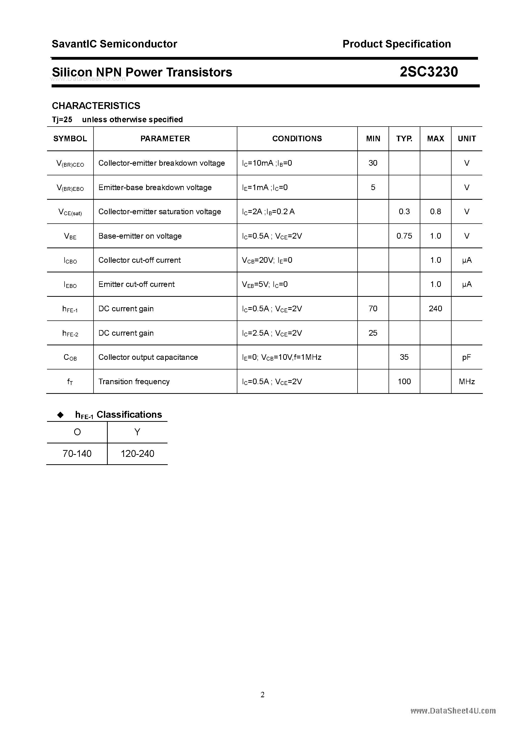 Даташит на микросхему 2SC3230 страница 2 Даташит 2SC3230 - SILICON POWER TRANSISTOR страница 2