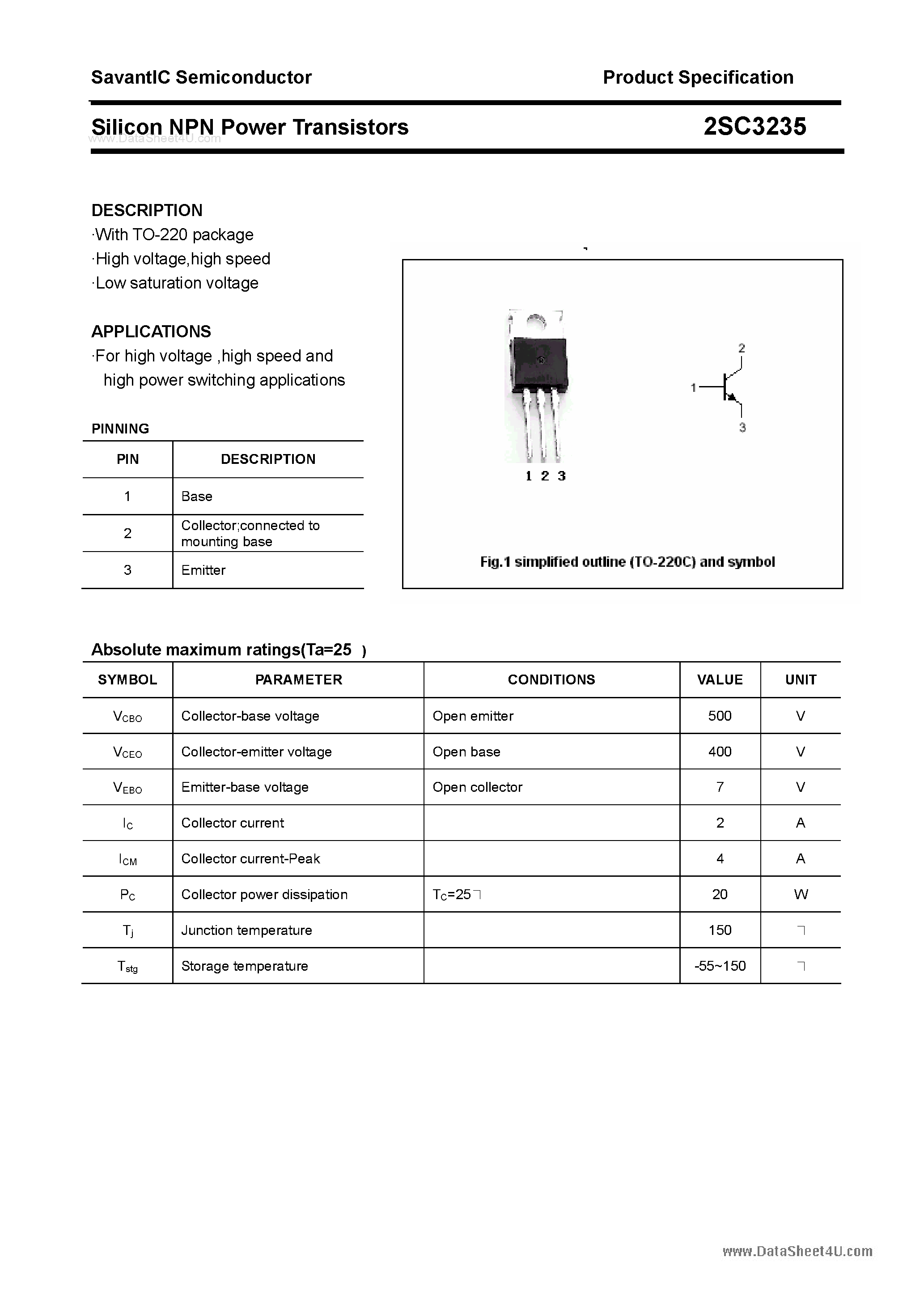 Даташит 2SC3235 - SILICON POWER TRANSISTOR страница 1