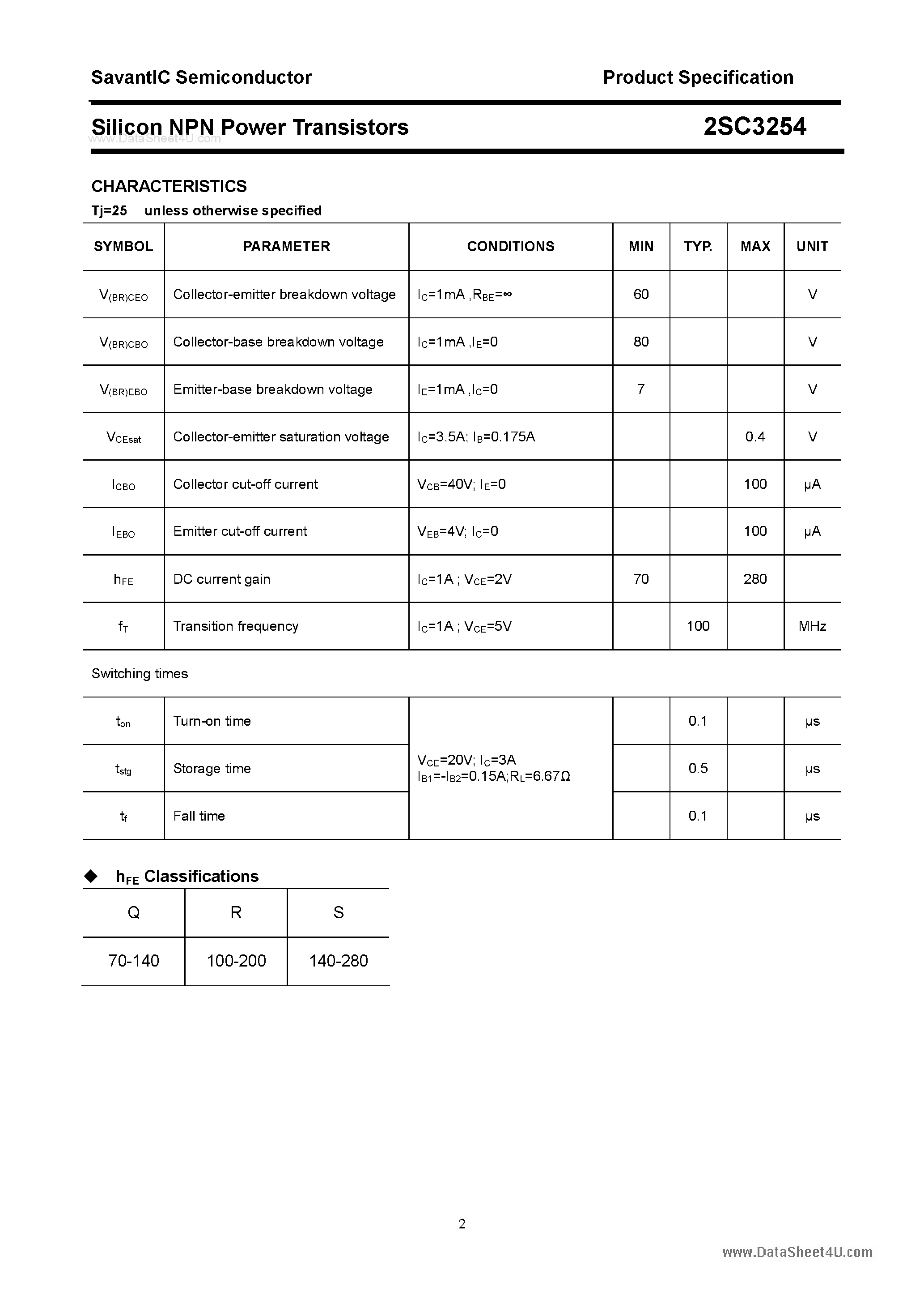 Даташит 2SC3254 - SILICON POWER TRANSISTOR страница 2