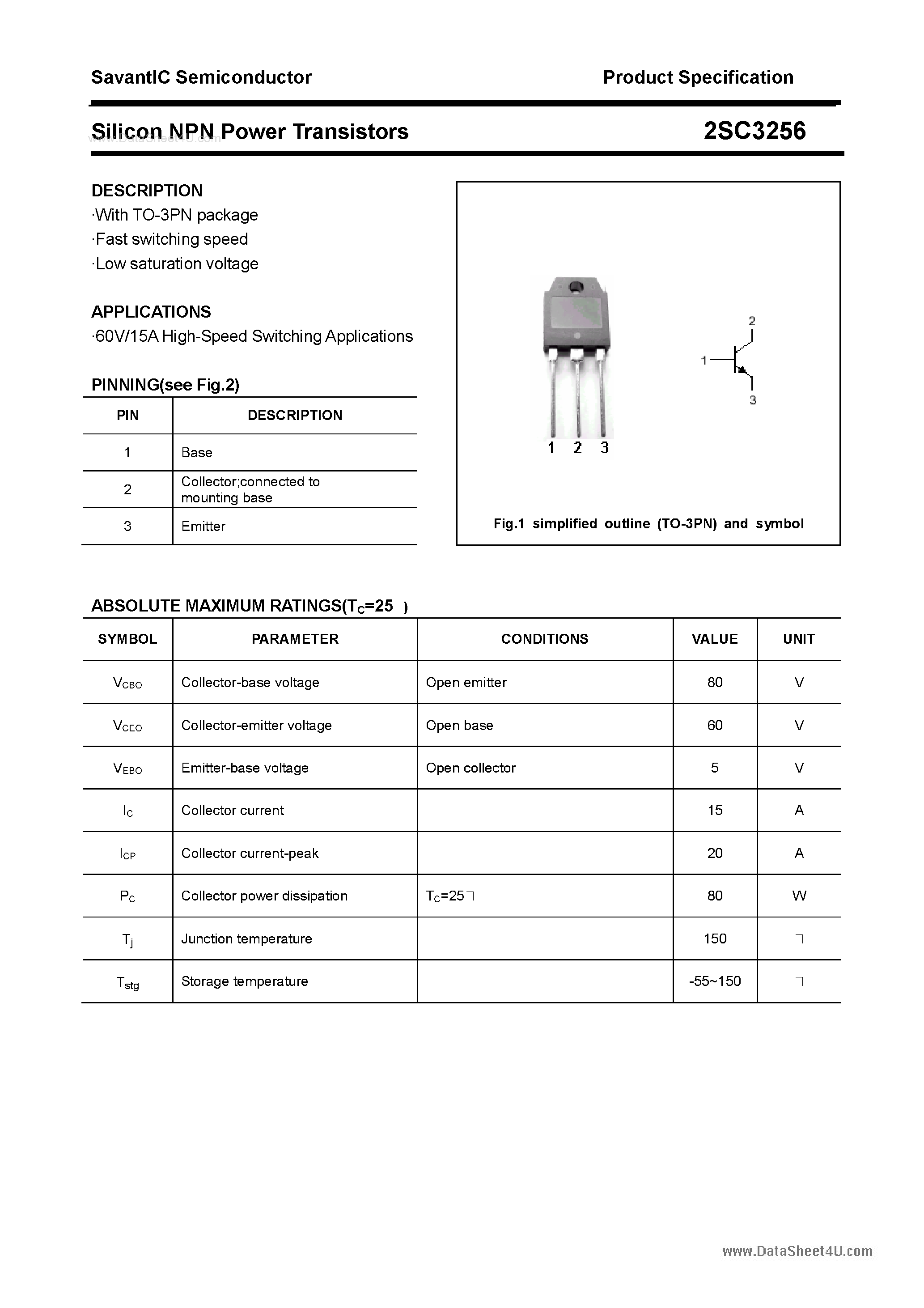 Даташит 2SC3256 - SILICON POWER TRANSISTOR страница 1