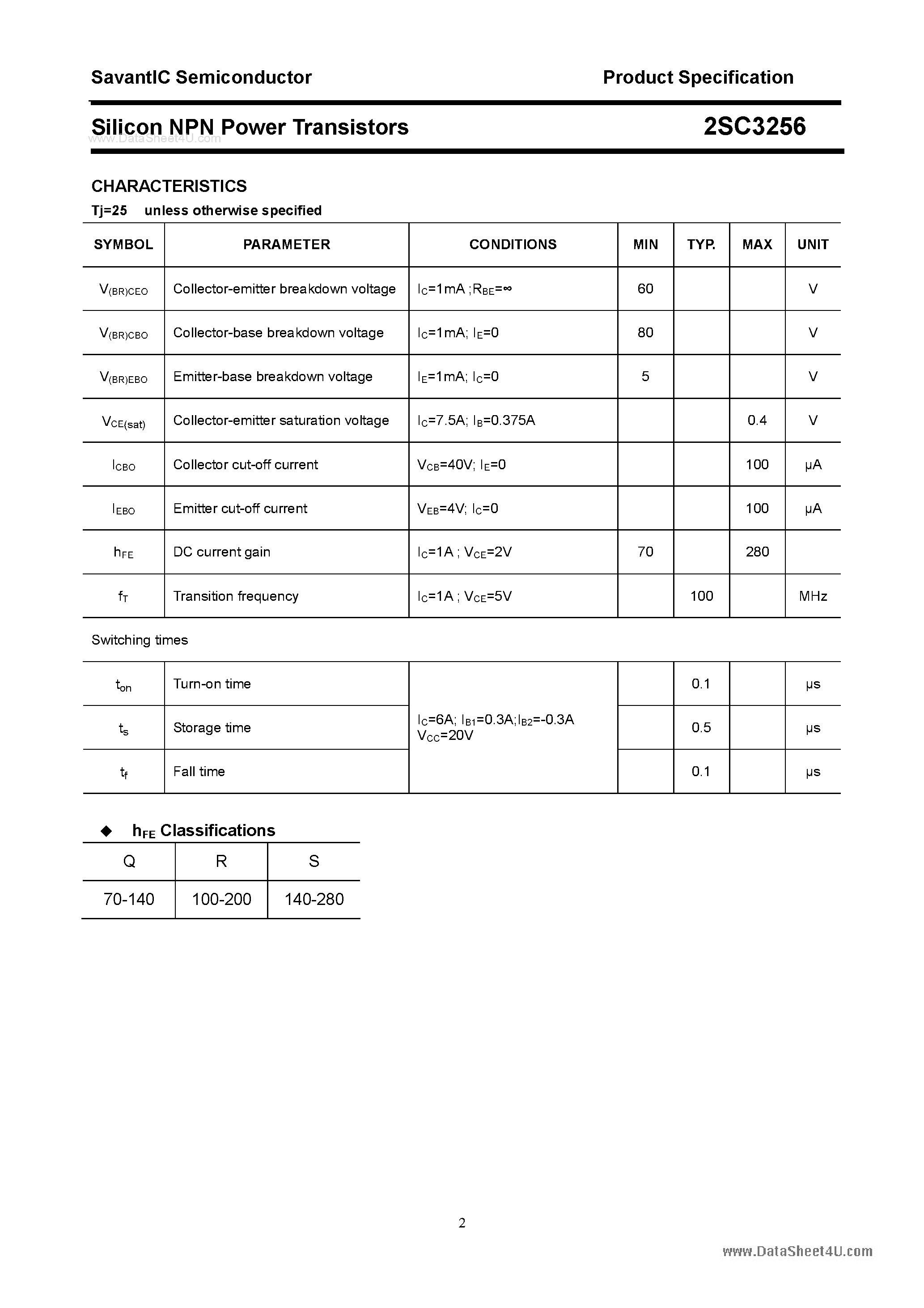 Даташит 2SC3256 - SILICON POWER TRANSISTOR страница 2