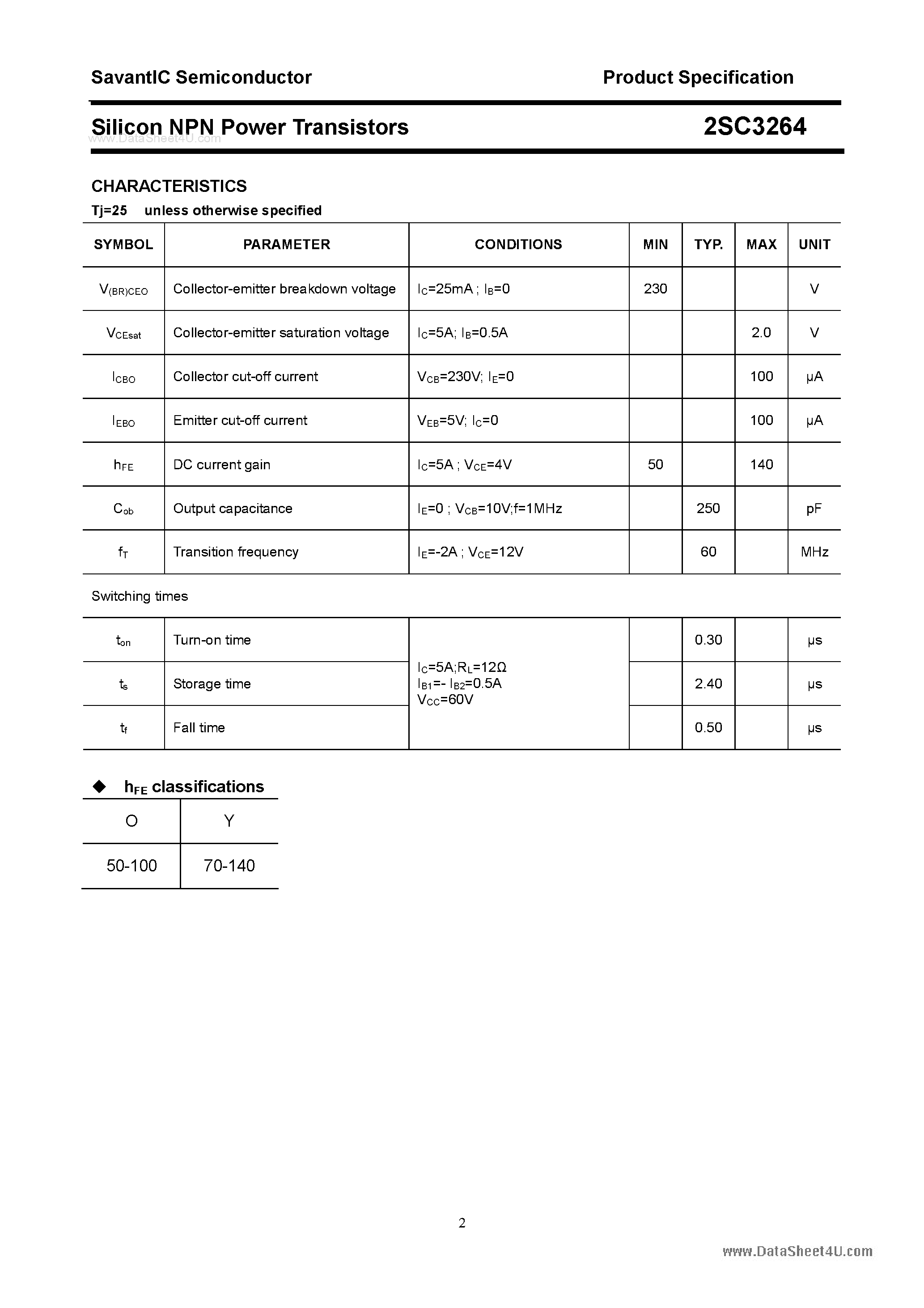 Datasheet 2SC3264 - SILICON POWER TRANSISTOR page 2
