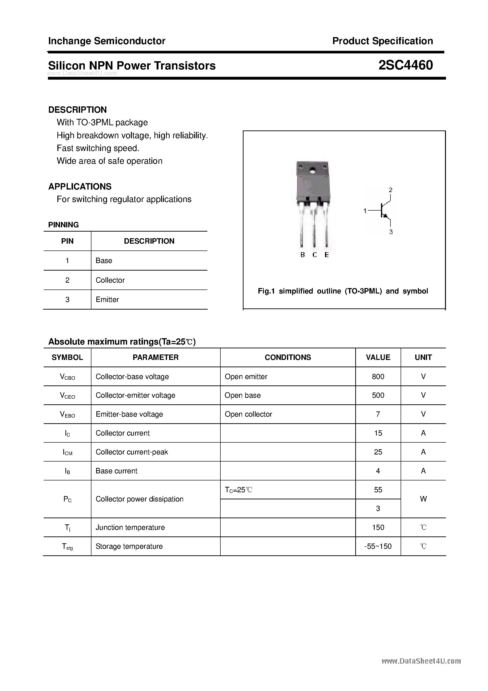 Datasheet 2SC4460 - Silicon NPN Power Transistors page 1