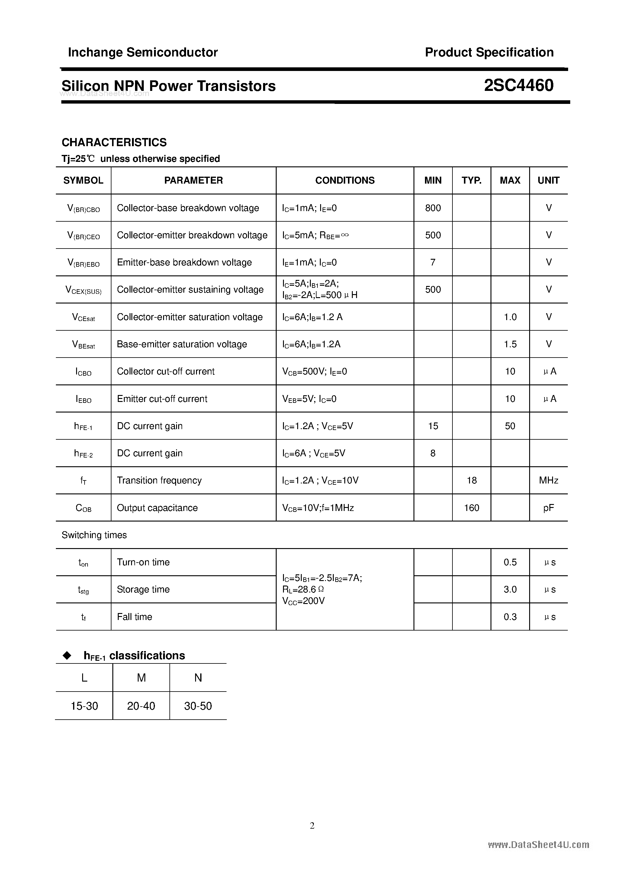 Datasheet 2SC4460 - Silicon NPN Power Transistors page 2