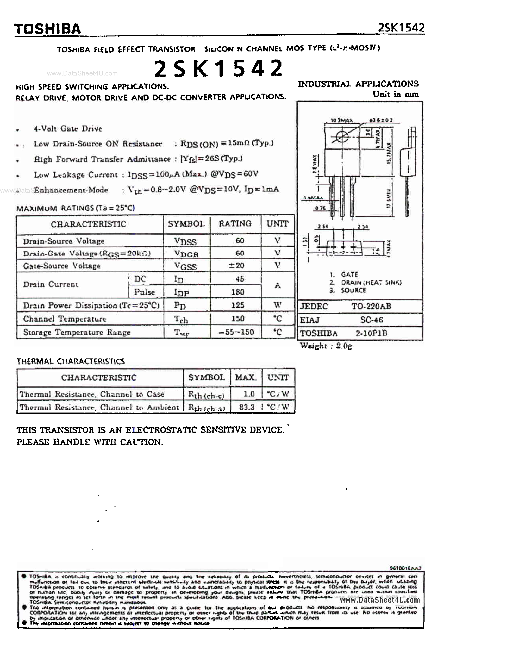 Datasheet K1542 - Search -----> 2SK1542 page 1