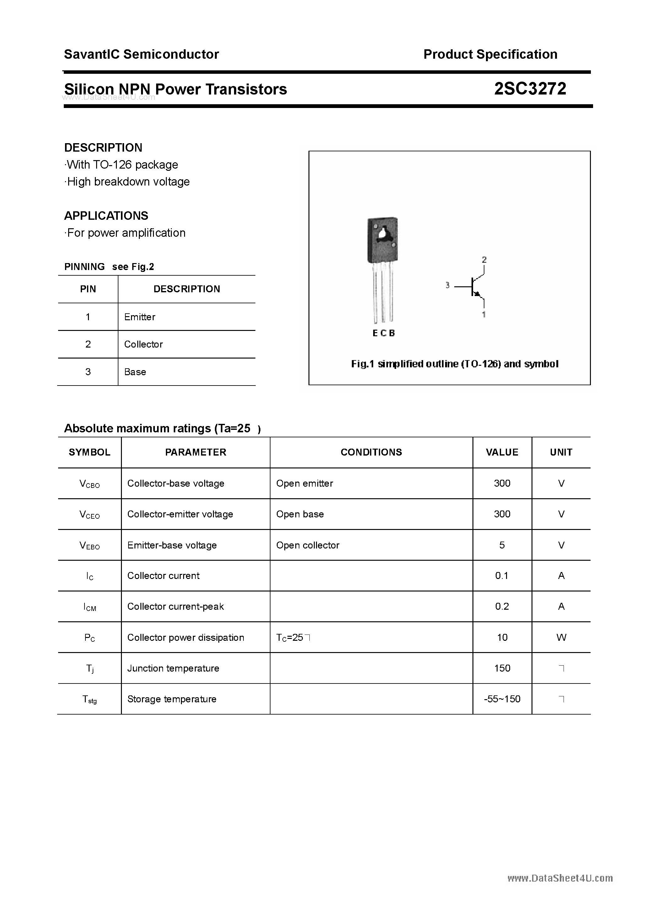 Datasheet 2SC3272 - SILICON POWER TRANSISTOR page 1
