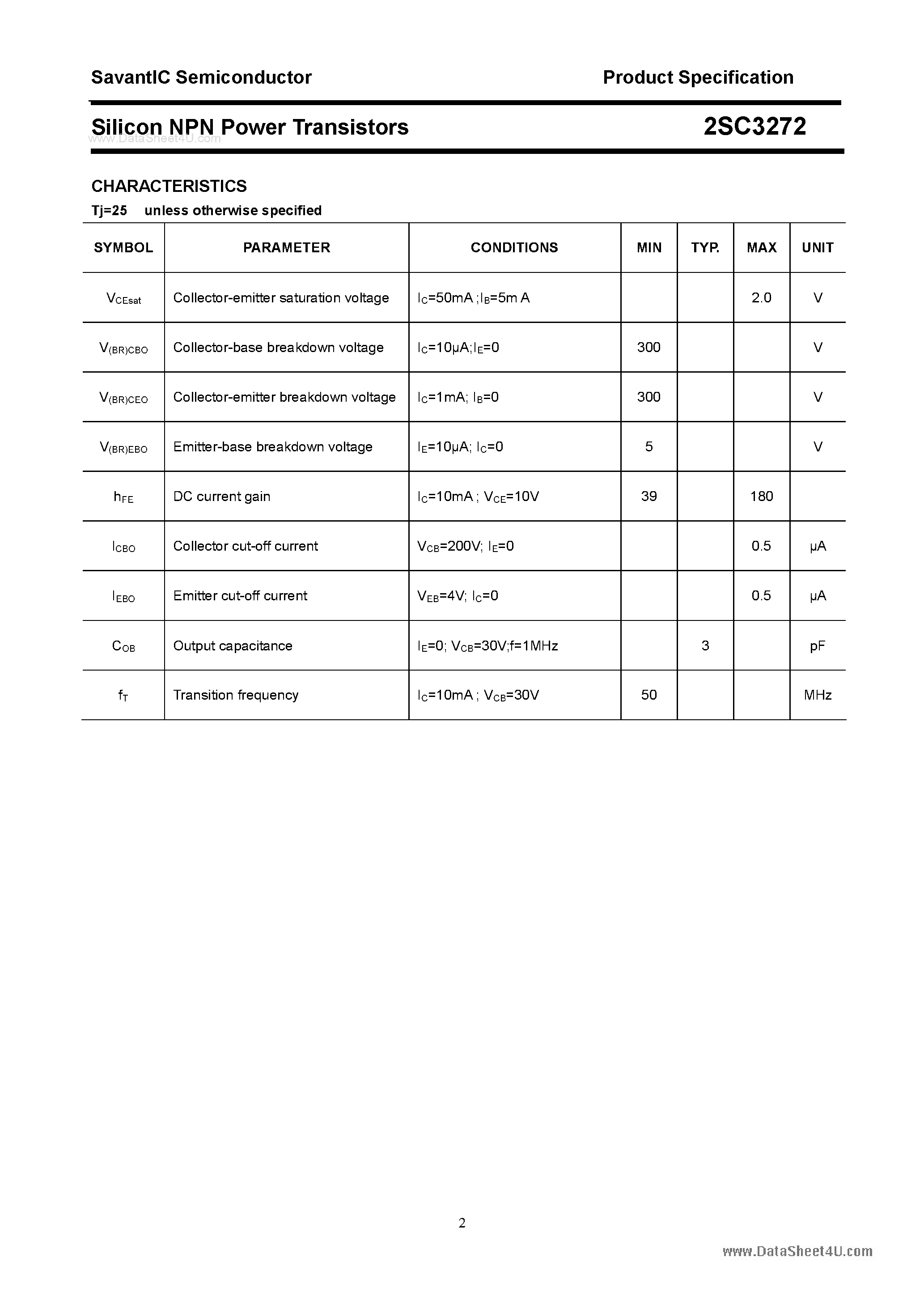 Datasheet 2SC3272 - SILICON POWER TRANSISTOR page 2