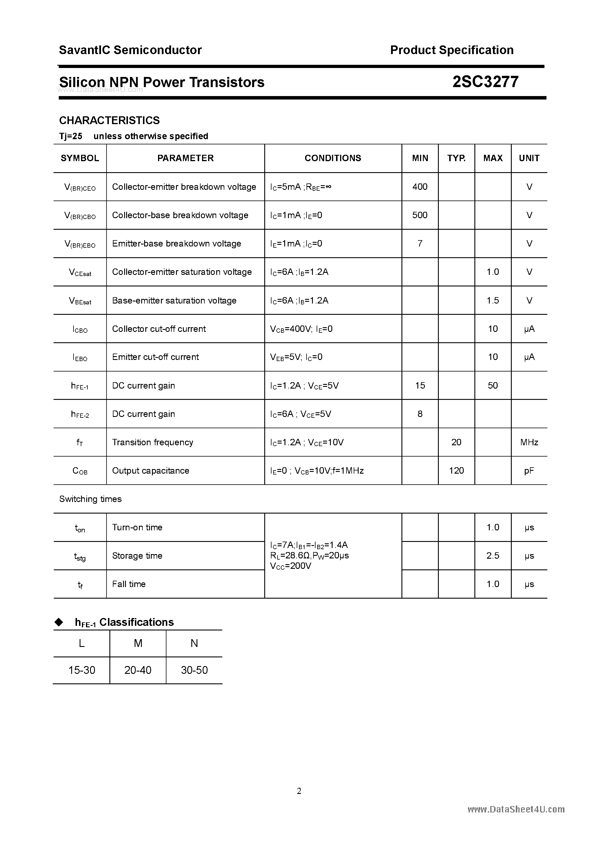 Datasheet 2SC3277 - SILICON POWER TRANSISTOR page 2
