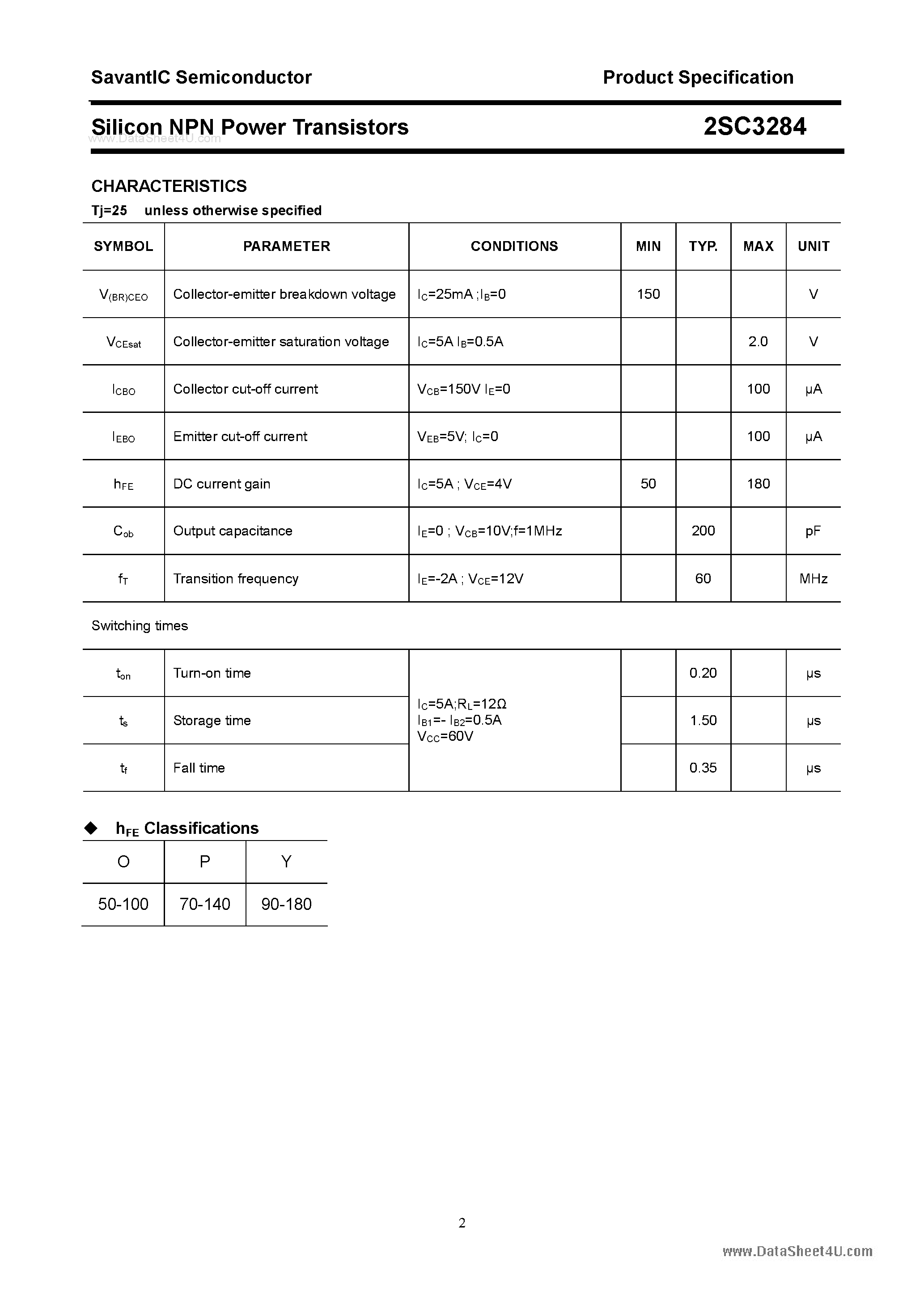Datasheet 2SC3284 - SILICON POWER TRANSISTOR page 2