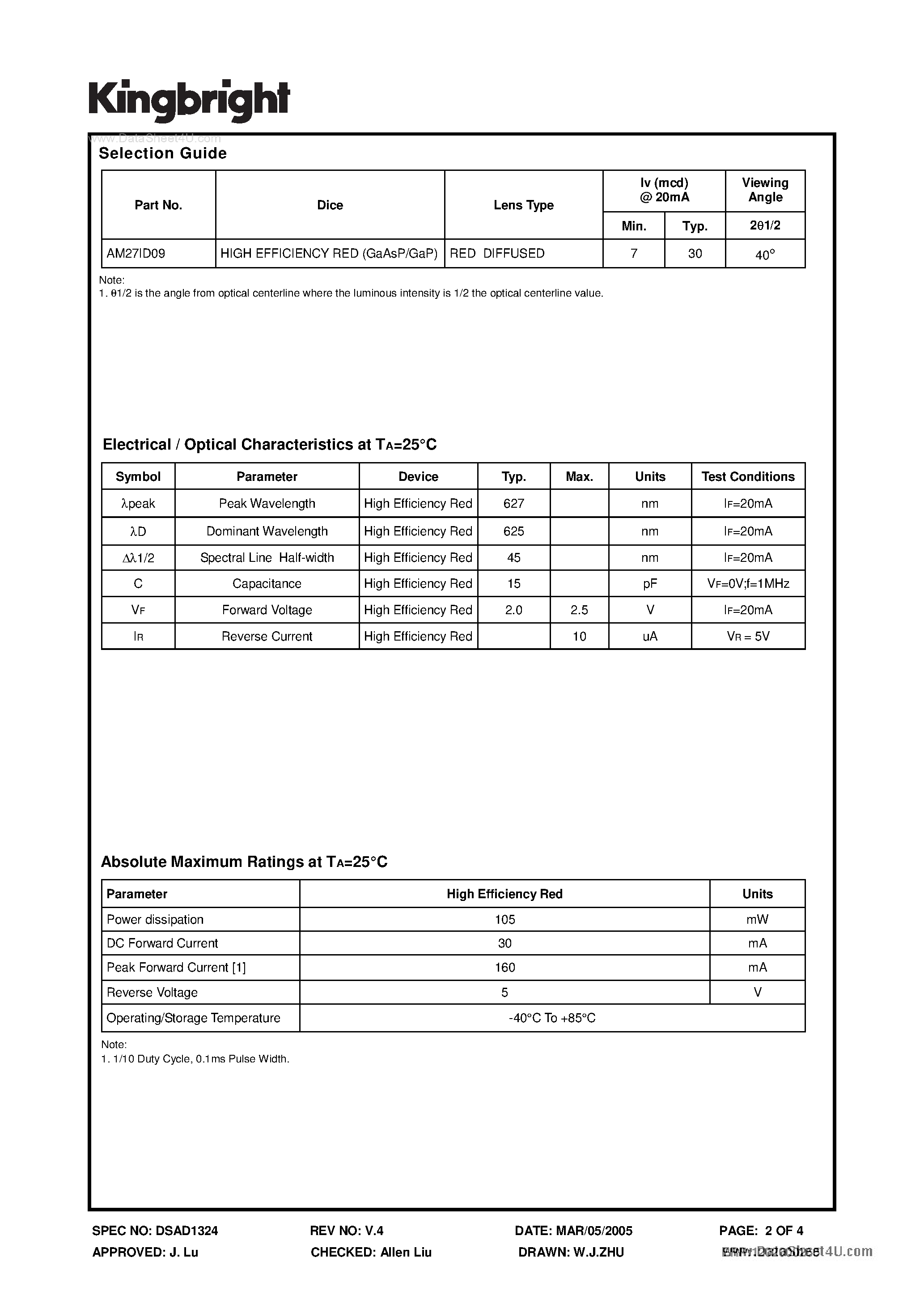 Datasheet AM27ID09 - SUBMINIATURE SOLID STATE LAMP page 2