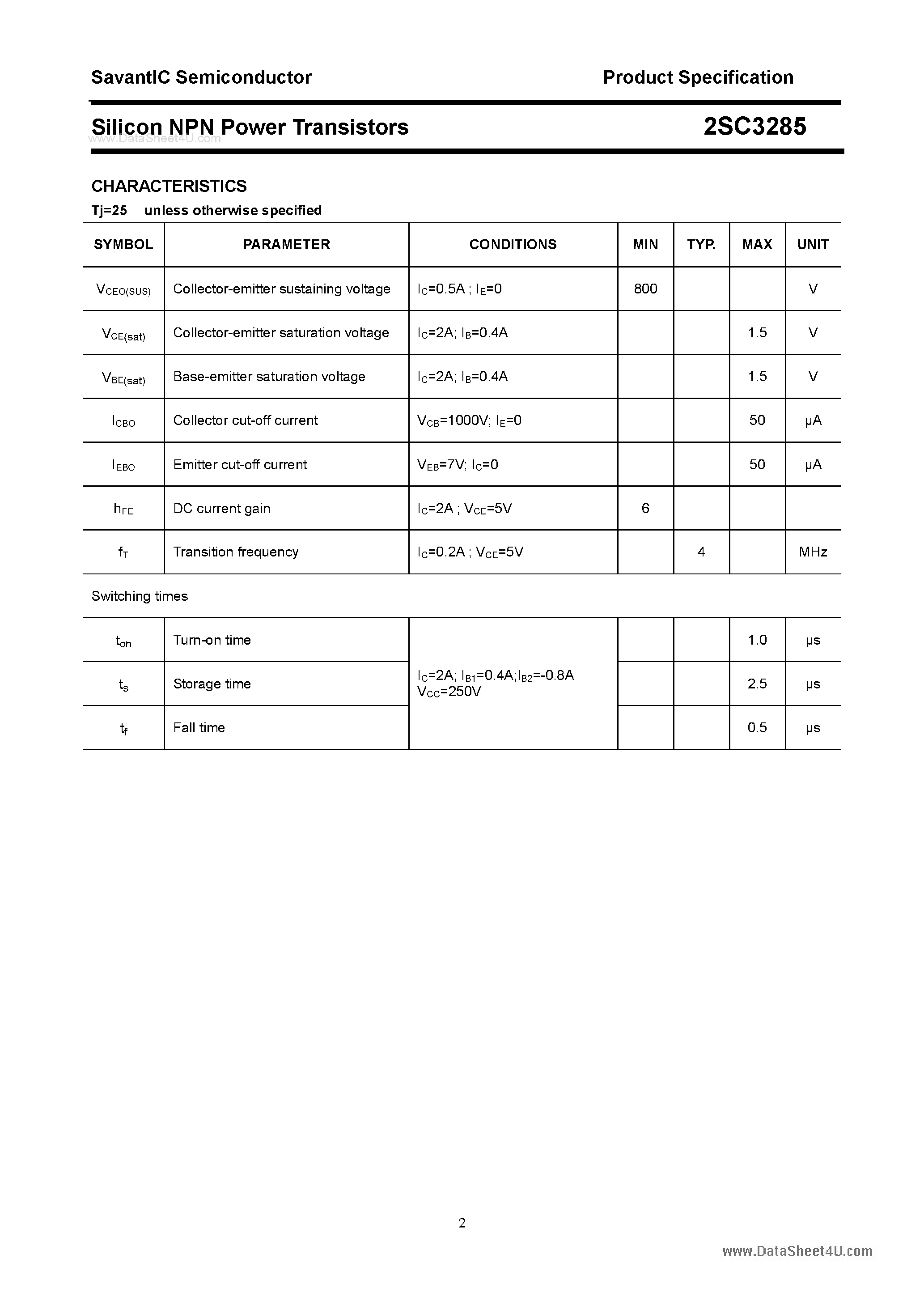 Datasheet 2SC3285 - SILICON POWER TRANSISTOR page 2