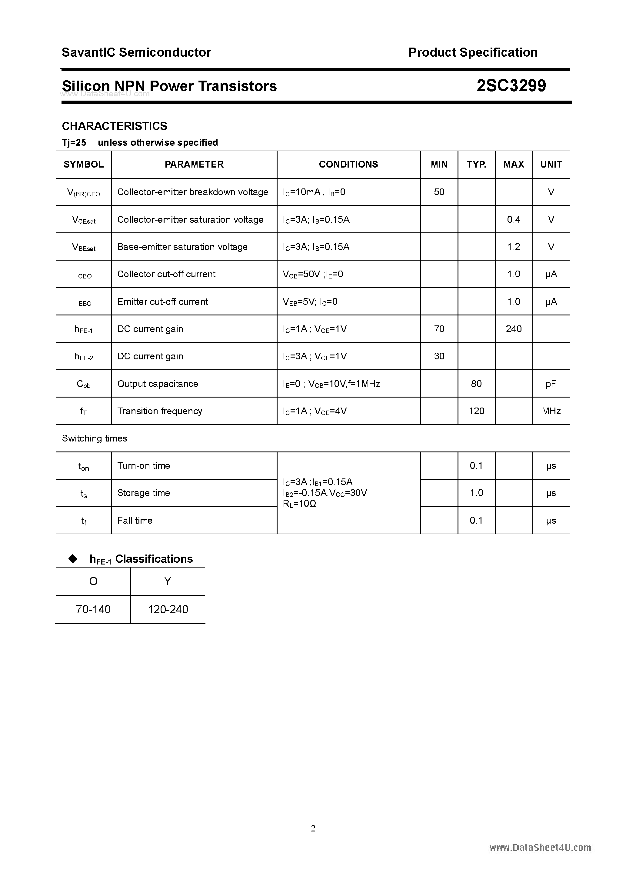 Datasheet 2SC3299 - SILICON POWER TRANSISTOR page 2