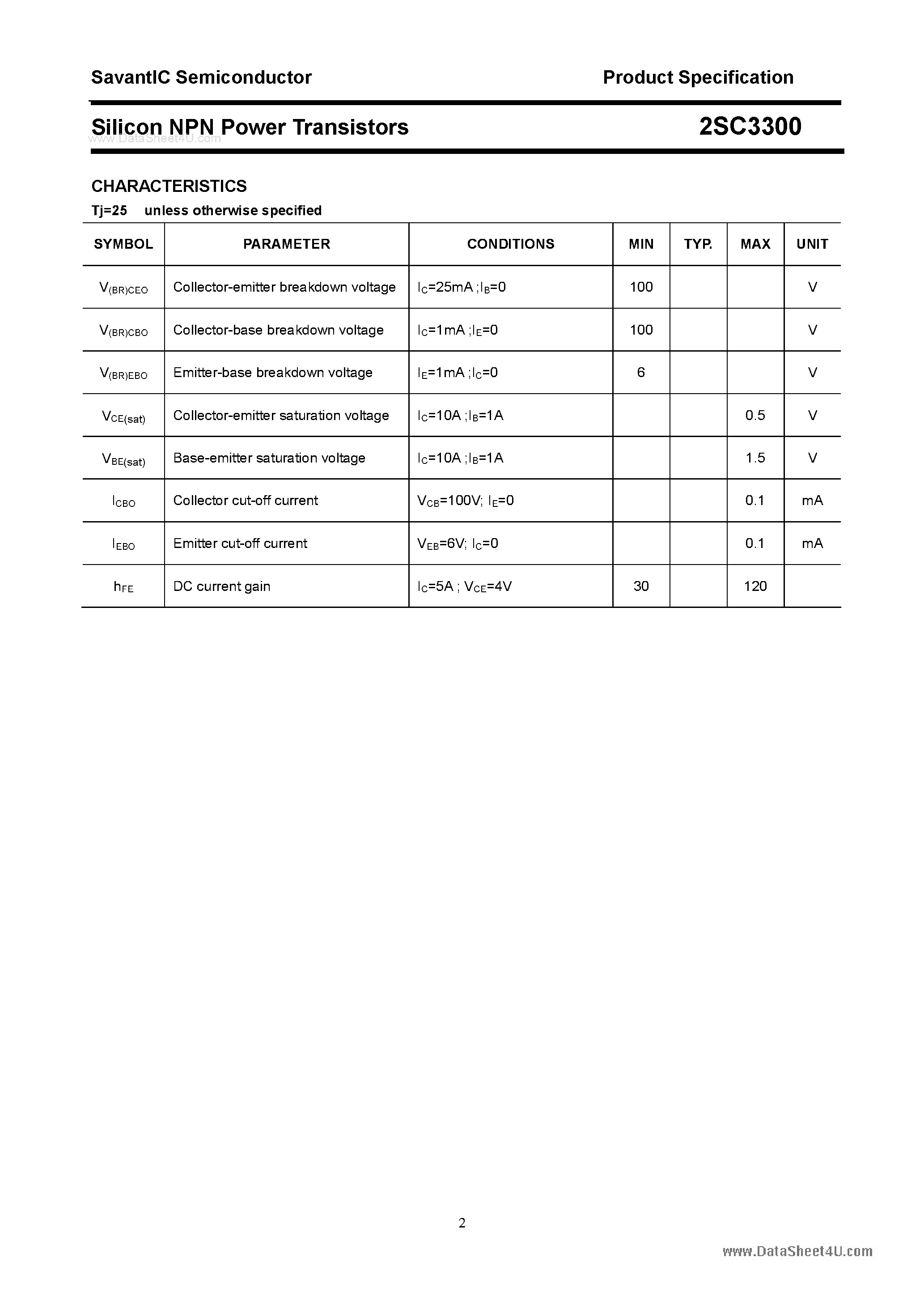 Datasheet 2SC3300 - SILICON POWER TRANSISTOR page 2