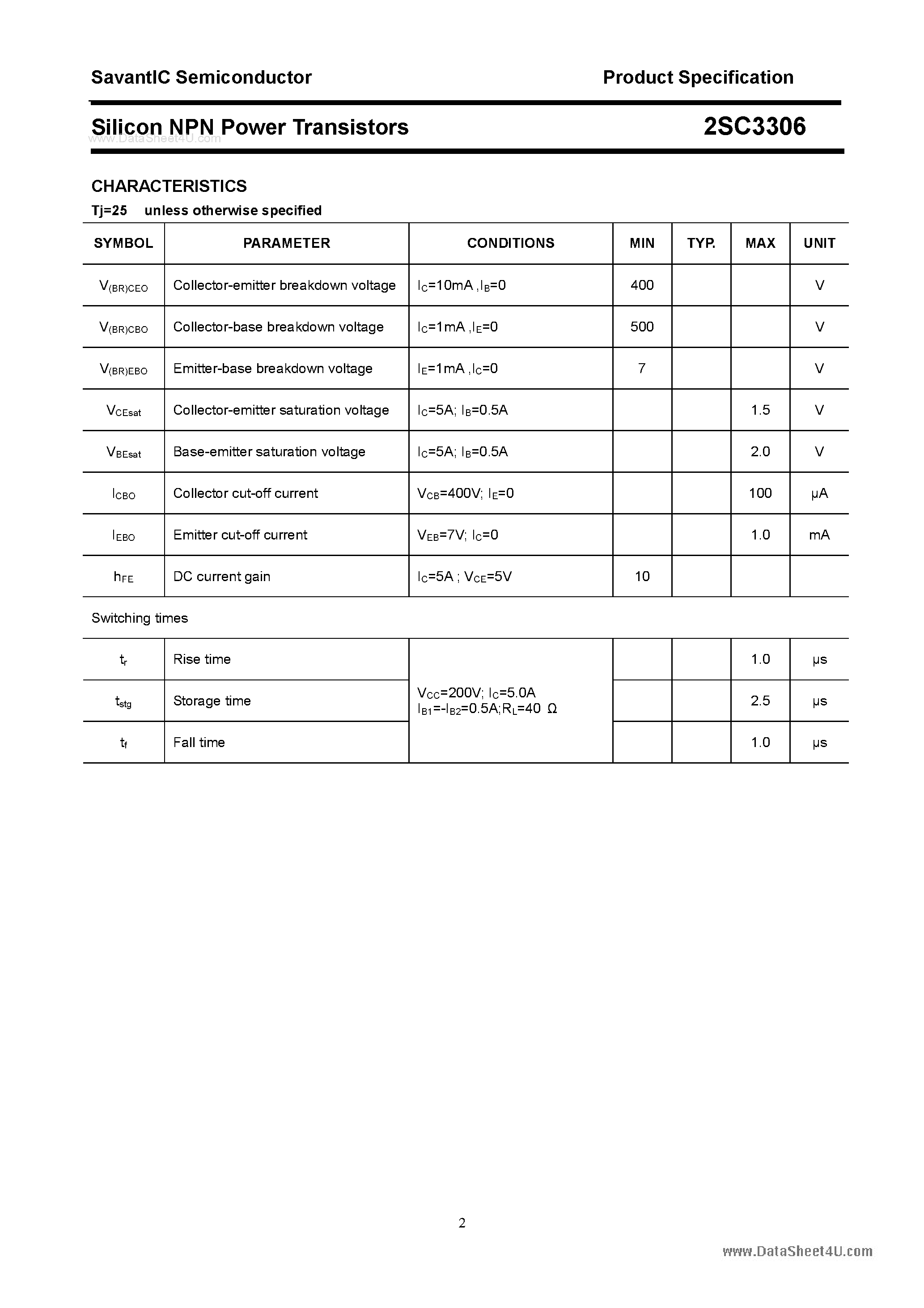 Datasheet 2SC3306 - SILICON POWER TRANSISTOR page 2