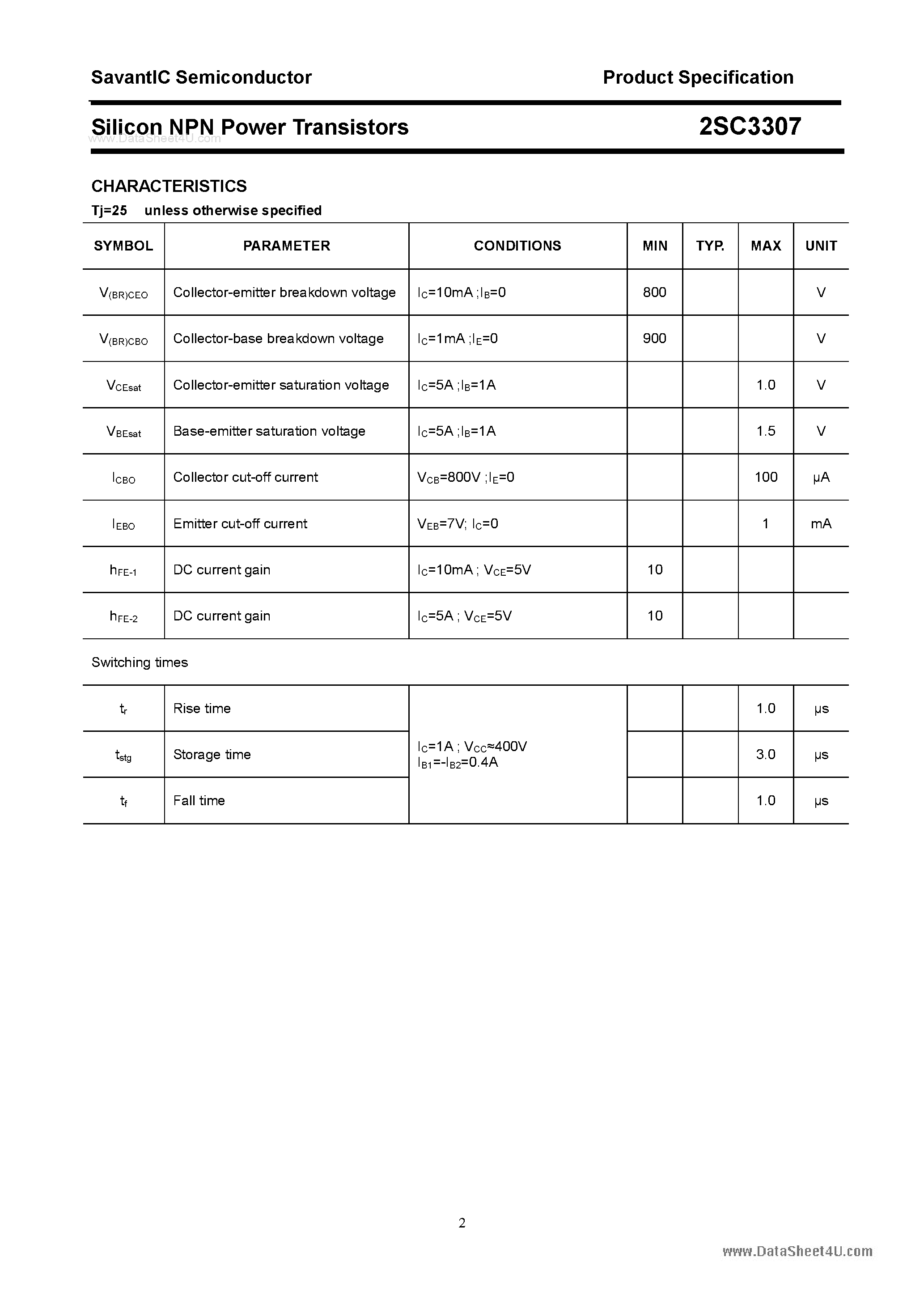 Datasheet 2SC3307 - SILICON POWER TRANSISTOR page 2