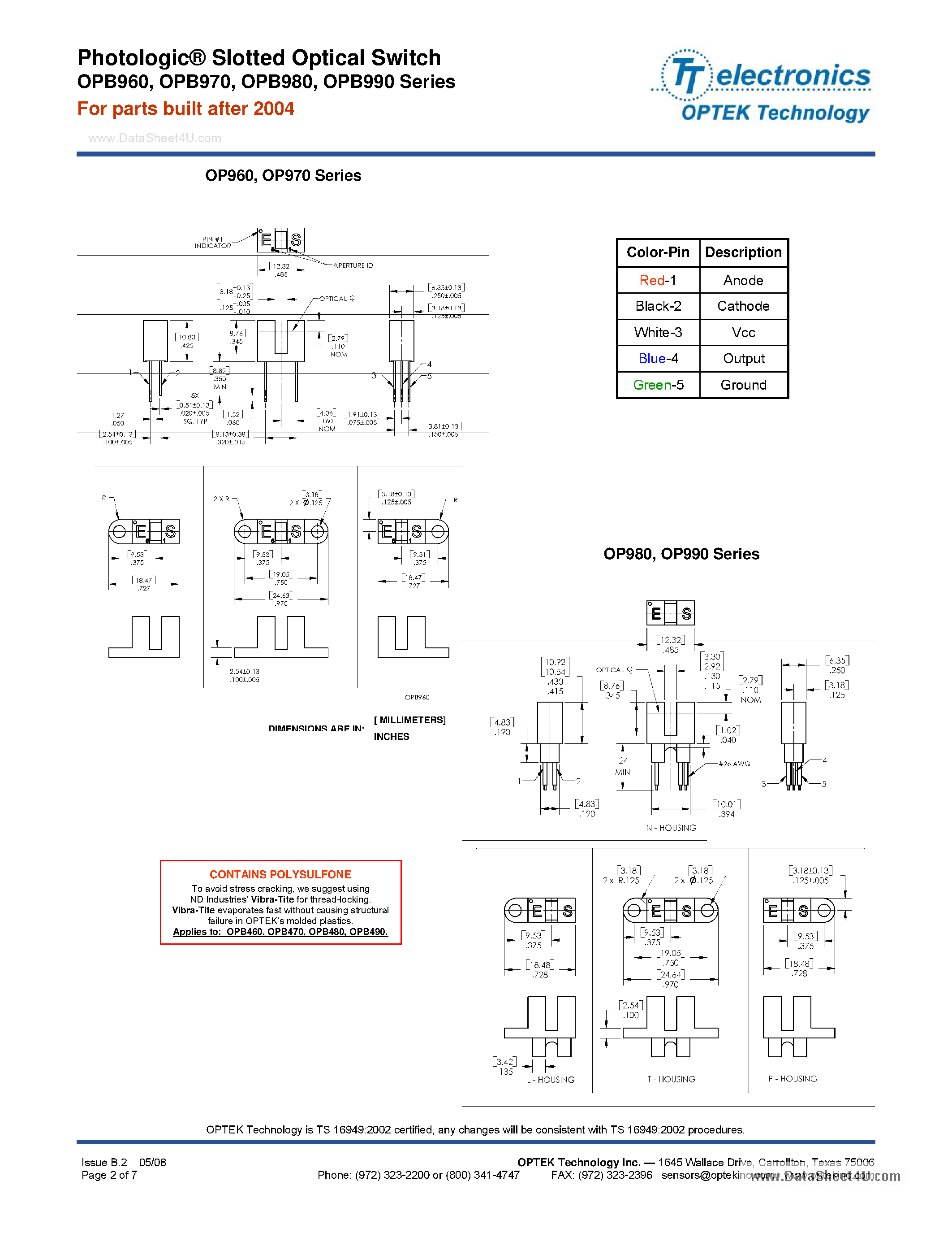 Даташит OPB980 - (OPB980 / OPB990) Photologic Slotted Optical Switches страница 2
