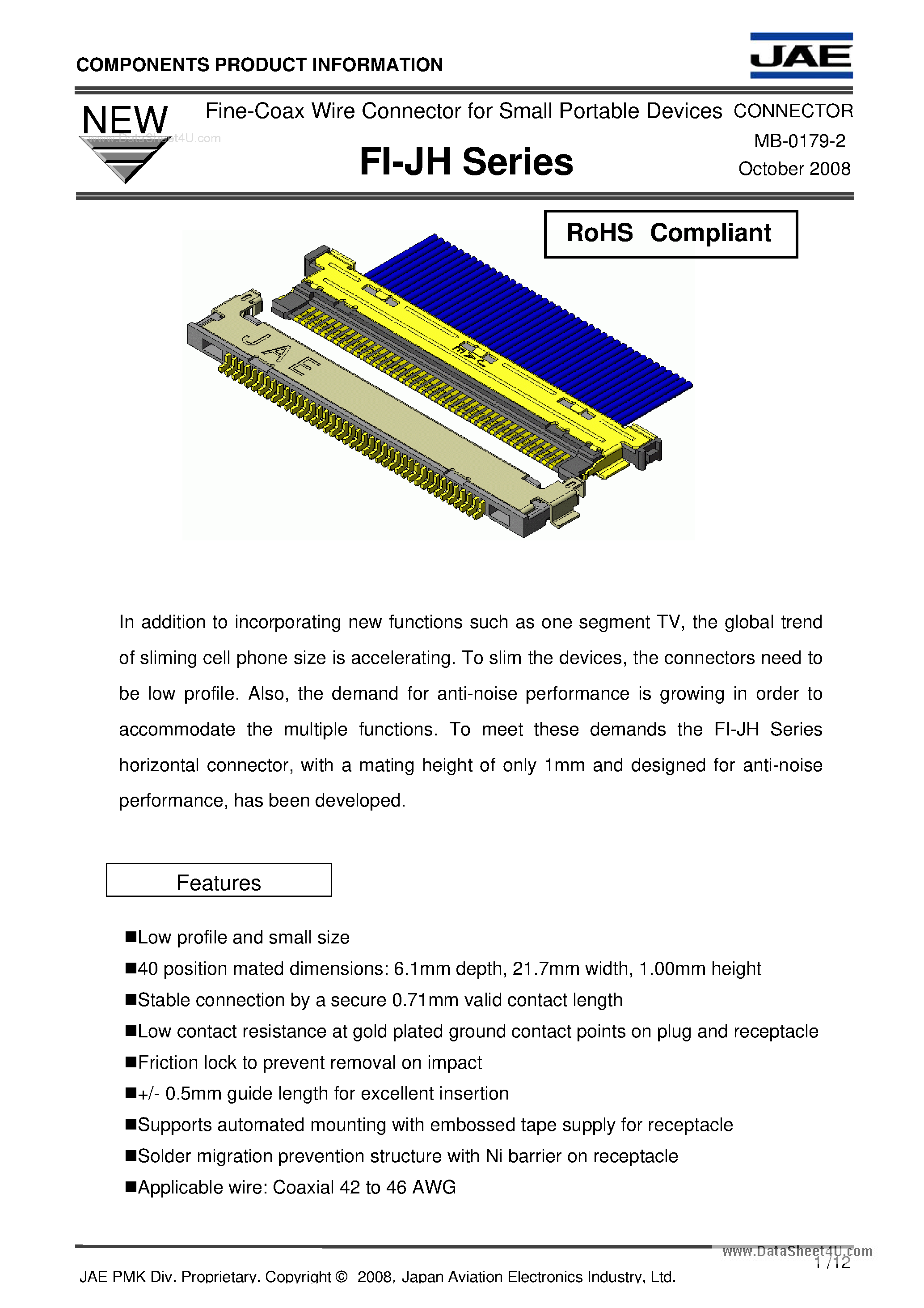 Даташит на микросхему FI-JH страница 1 Даташит FI-JH - Fine Coax Wire Connector страница 1
