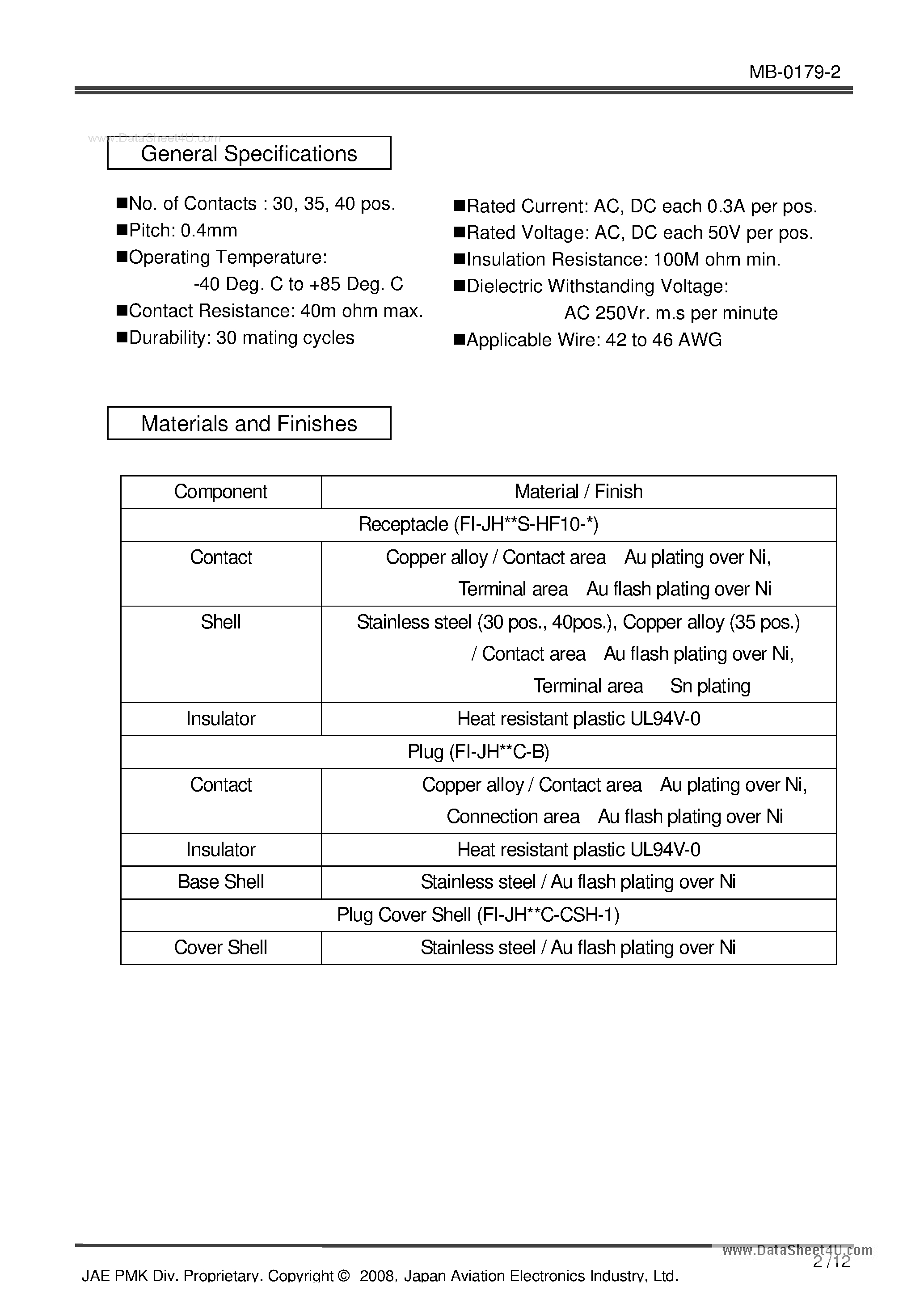 Даташит на микросхему FI-JH страница 2 Даташит FI-JH - Fine Coax Wire Connector страница 2