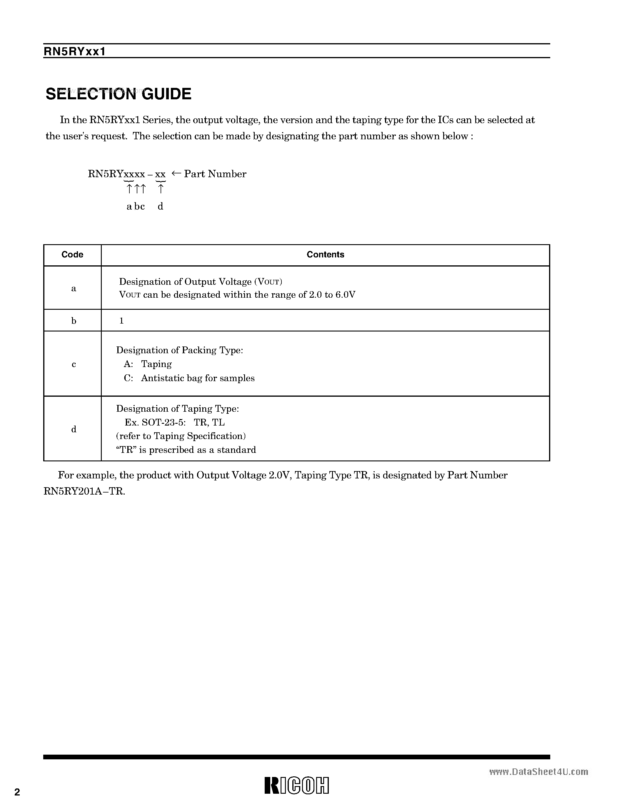 Datasheet RN5RYxx1 - VFM STEP-UP DC/DC CONVERTER CONTROLLER page 2