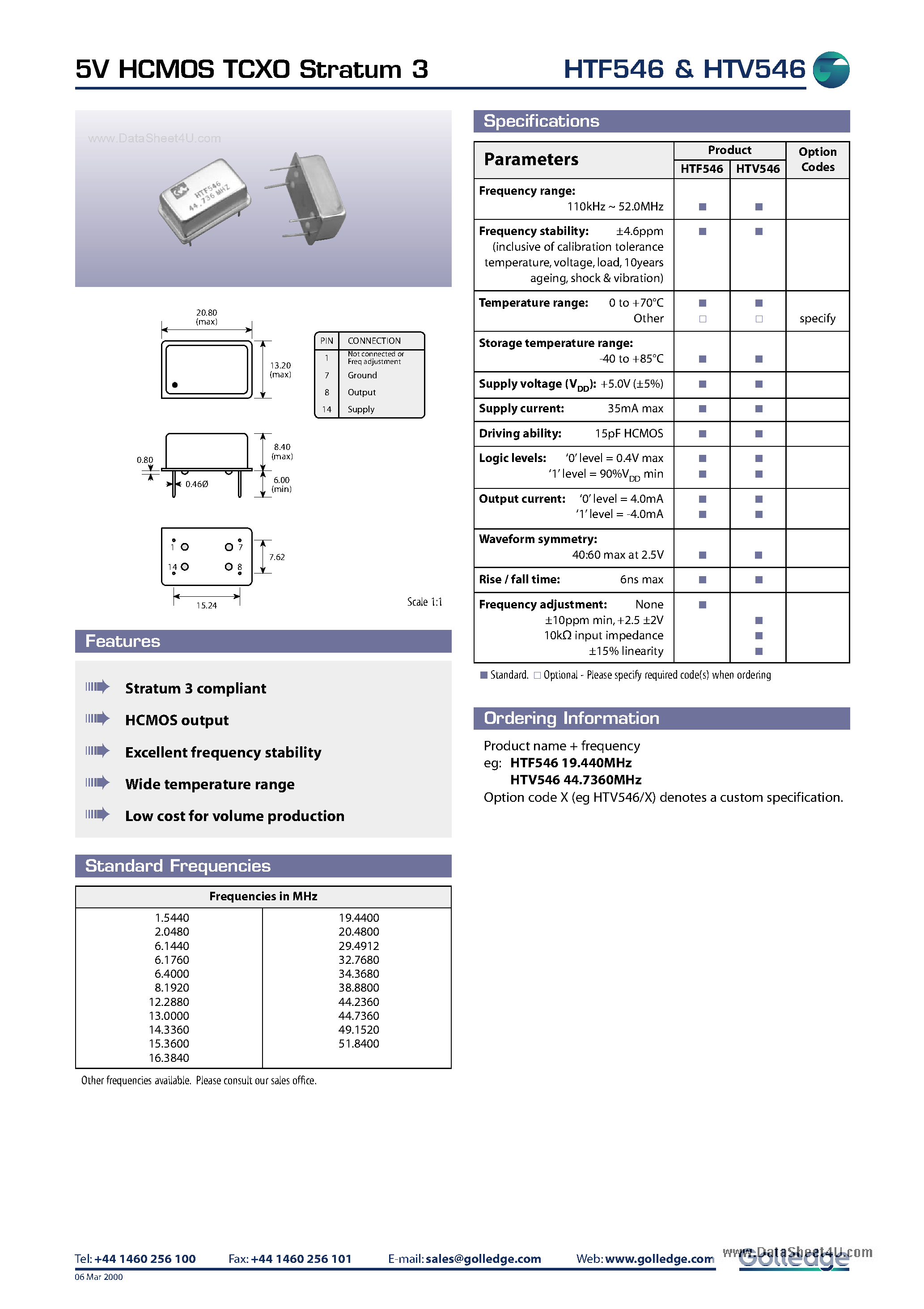 Даташит HTF546 - 5V HCMOS TCXO Stratum 3 страница 1