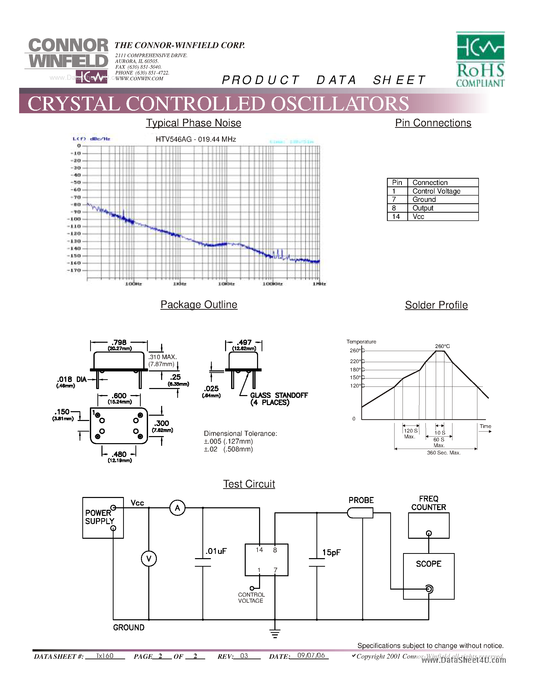 Datasheet HTV546AG page 2 Datasheet HTV546AG - 5.0V HCMOS VCTCXO 14 Pin DIP CRYSTAL OSCILLATOR page 2