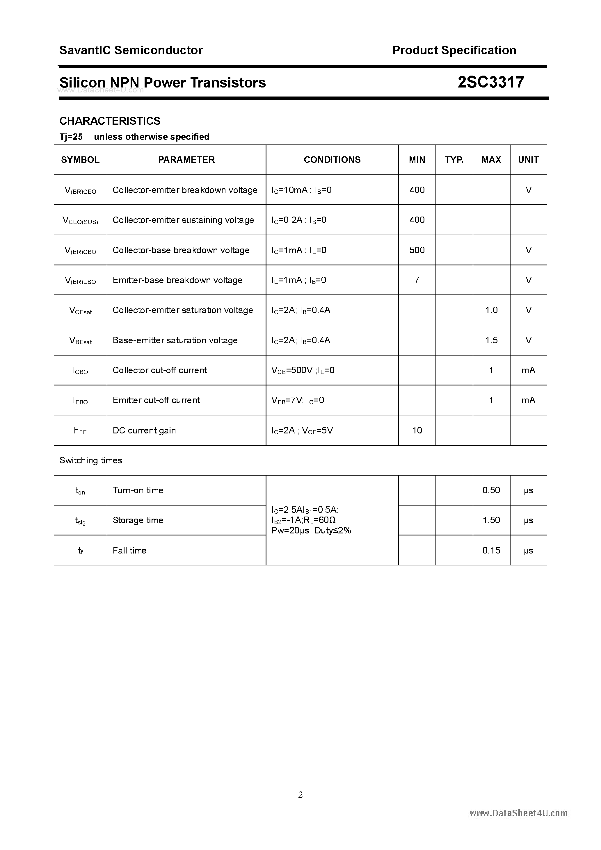 Datasheet 2SC3317 - SILICON POWER TRANSISTOR page 2