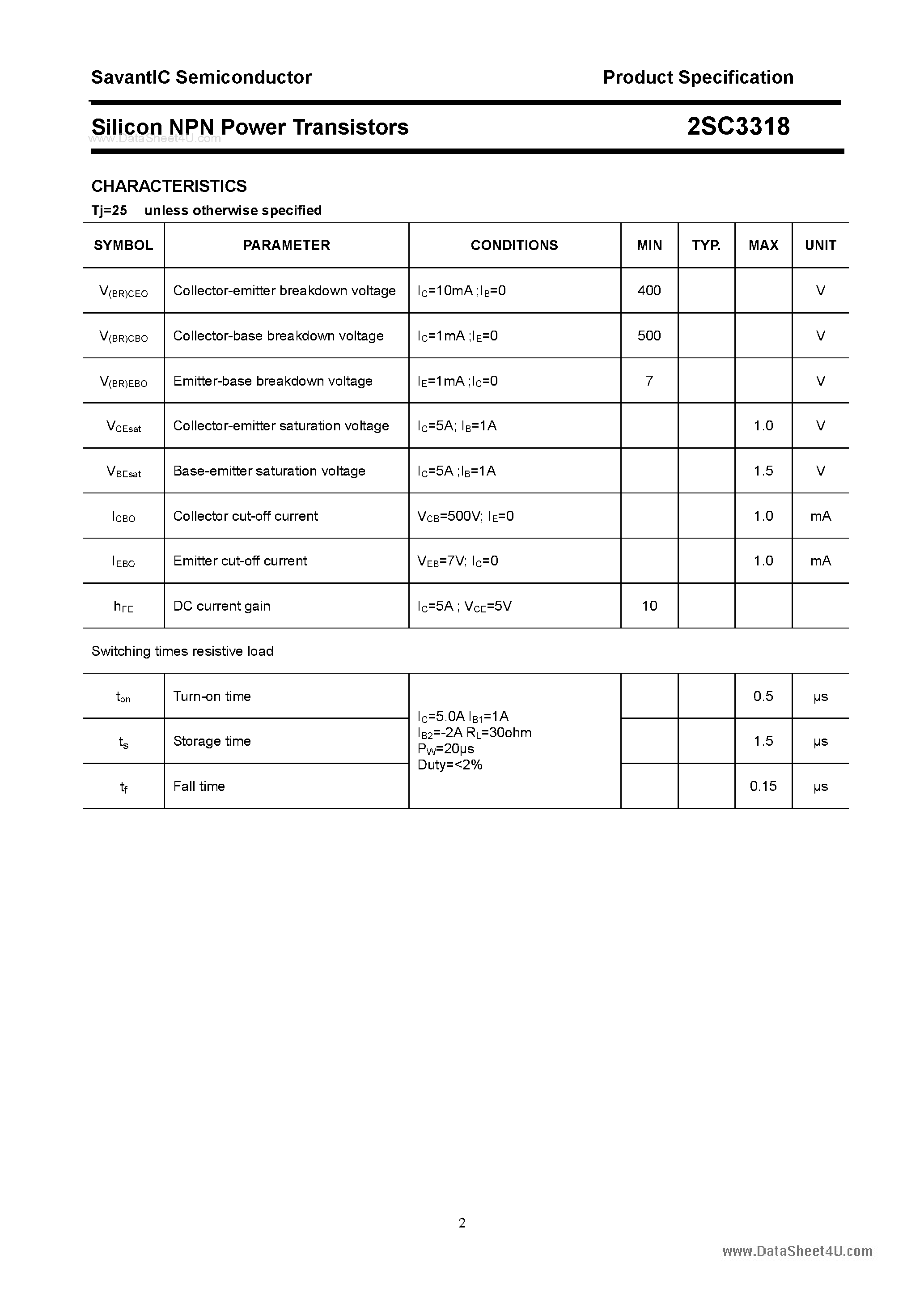 Datasheet 2SC3318 - SILICON POWER TRANSISTOR page 2