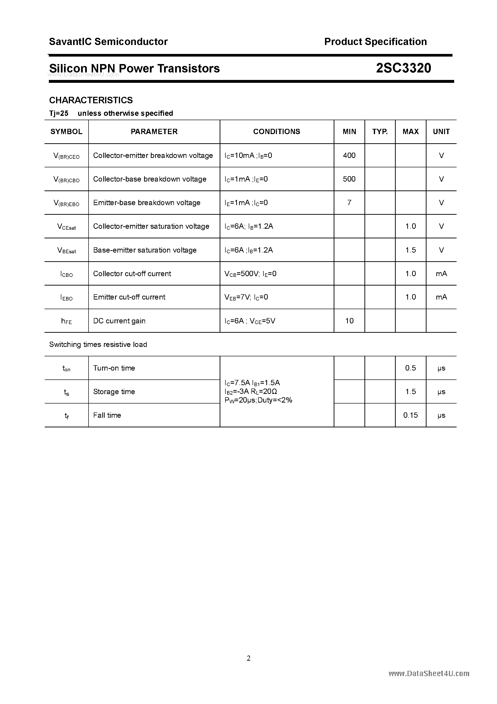 Datasheet 2SC3320 - SILICON POWER TRANSISTOR page 2