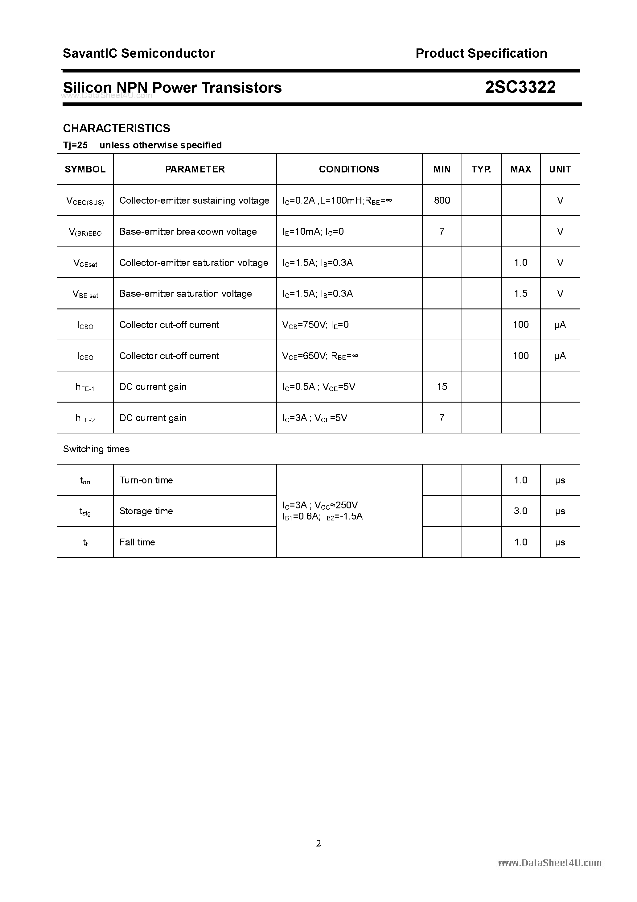 Datasheet 2SC3322 - SILICON POWER TRANSISTOR page 2