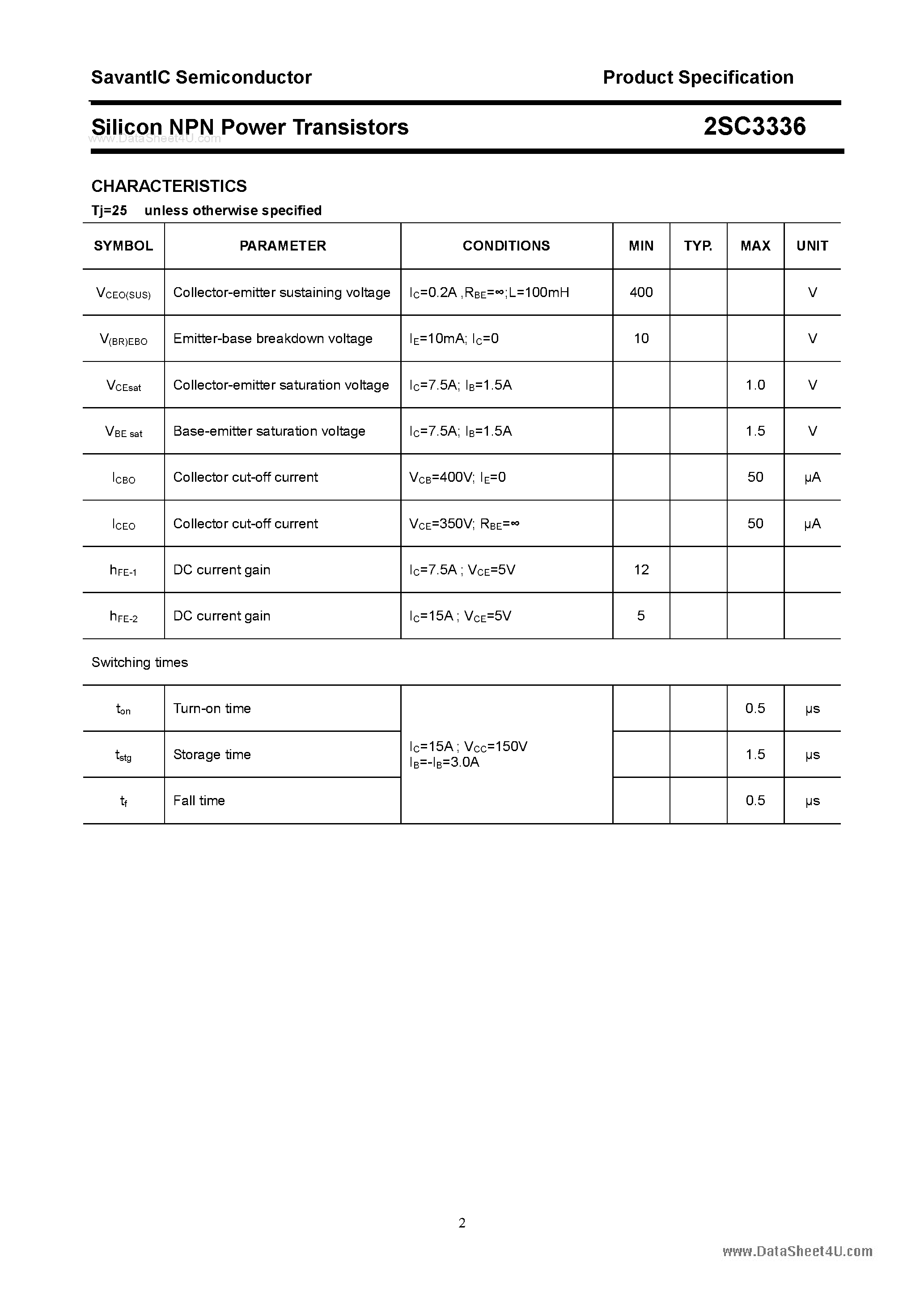 Datasheet 2SC3336 - SILICON POWER TRANSISTOR page 2