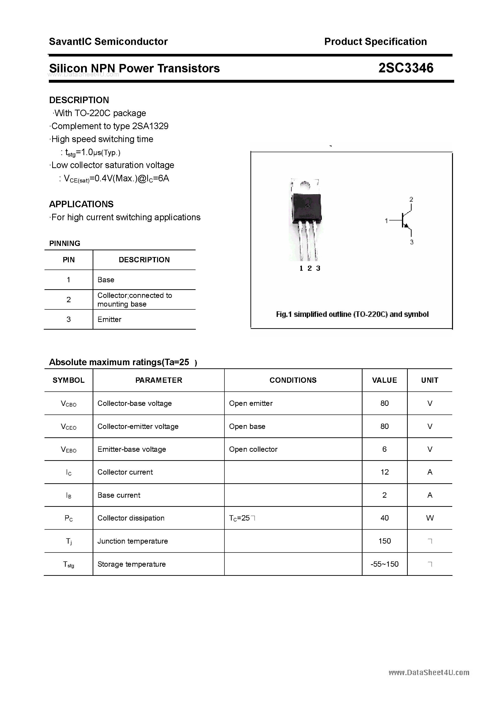 Даташит на микросхему 2SC3346 страница 1 Даташит 2SC3346 - SILICON POWER TRANSISTOR страница 1