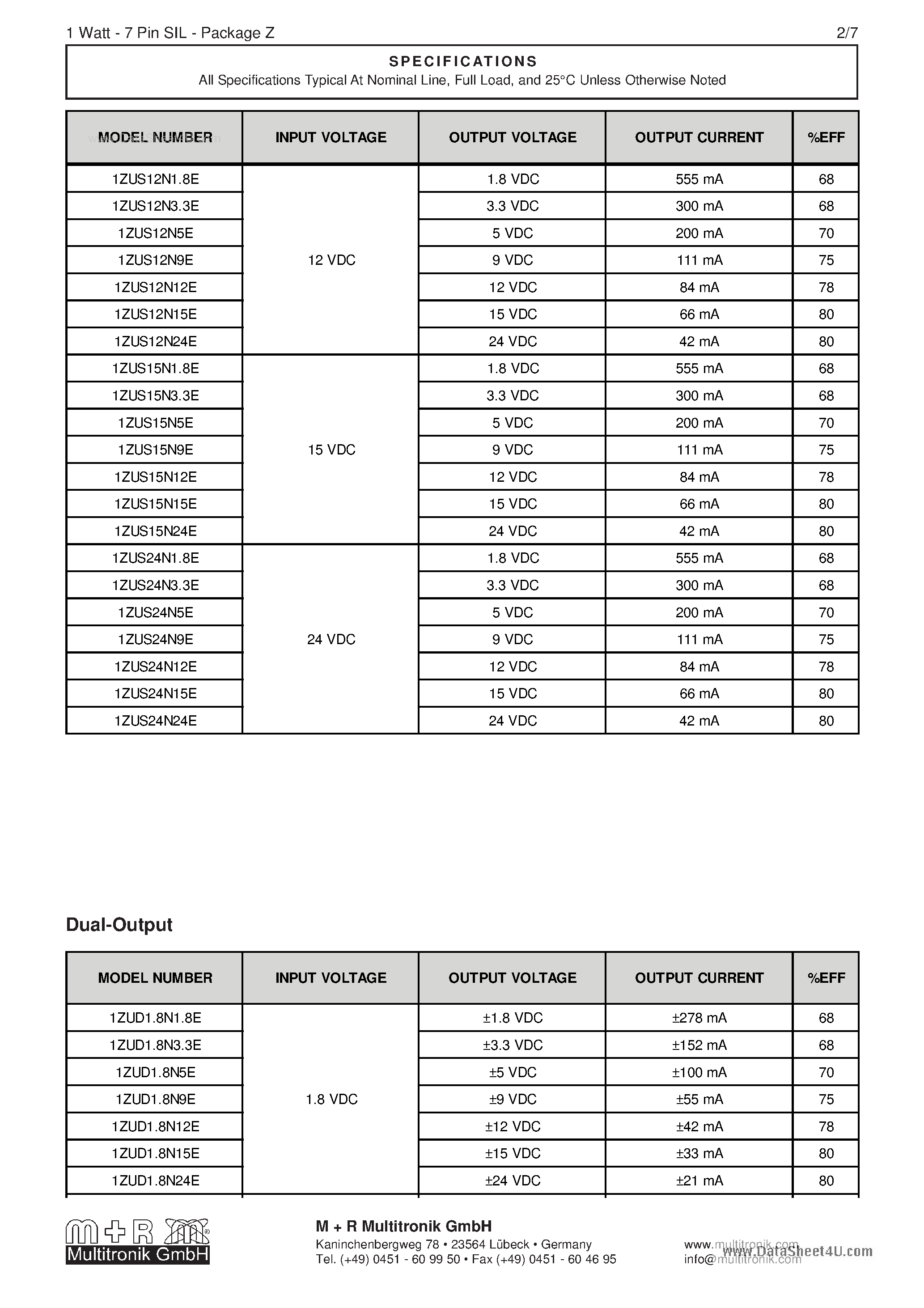 Datasheet 1ZUS12N12E page 2 Datasheet 1ZUS12N12E - 7-Pin SIL Package Z page 2