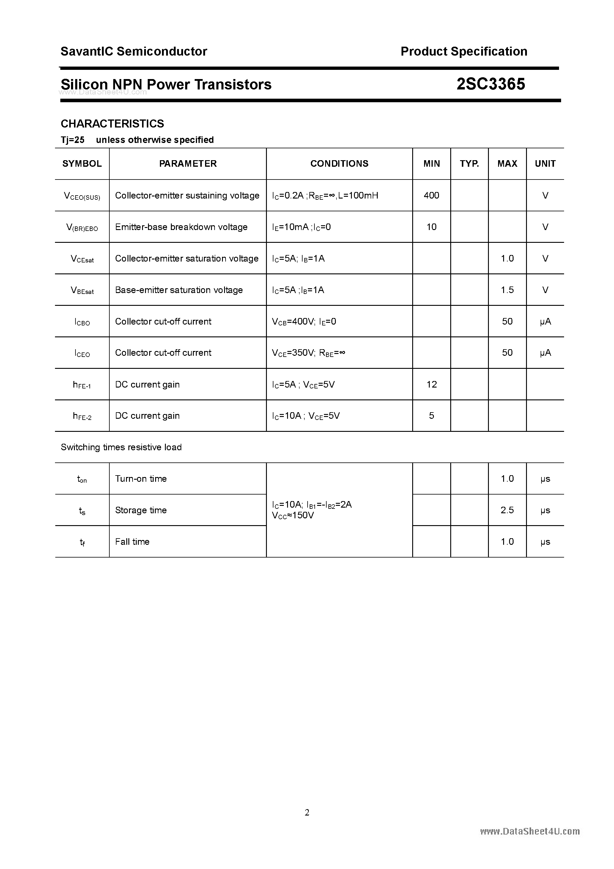 Datasheet 2SC3365 - SILICON POWER TRANSISTOR page 2