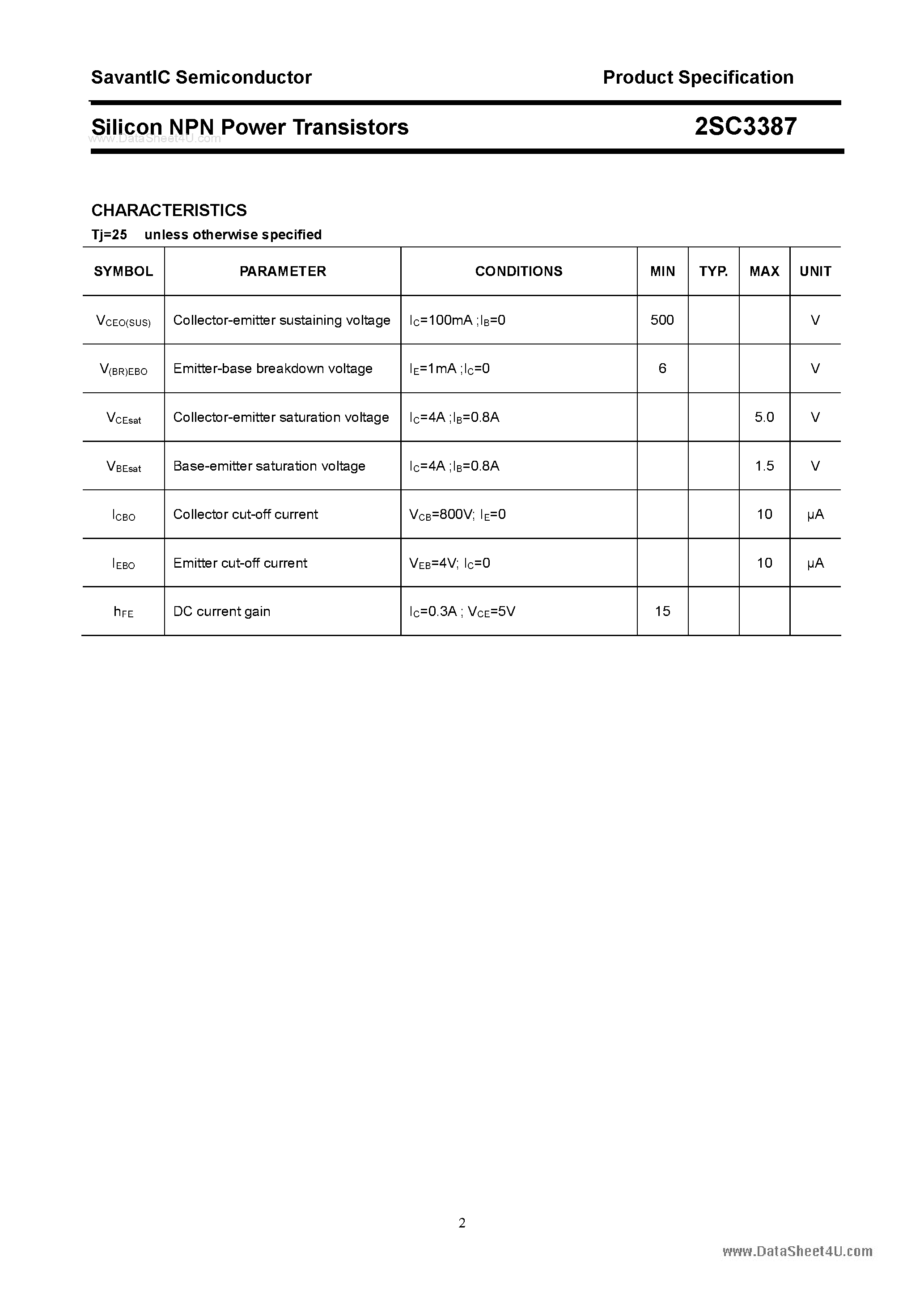 Datasheet 2SC3387 - SILICON POWER TRANSISTOR page 2