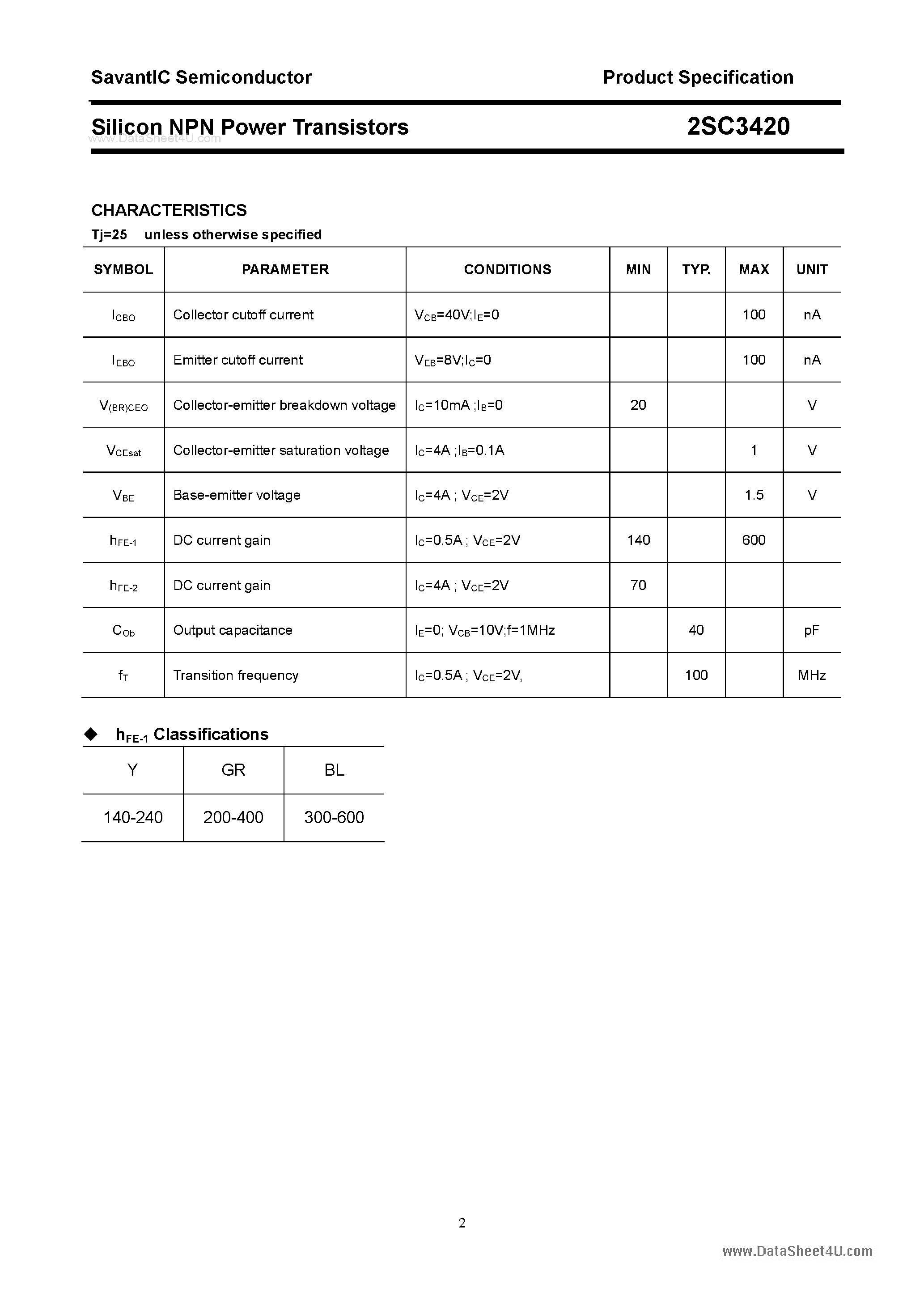 Datasheet 2SC3420 - SILICON POWER TRANSISTOR page 2