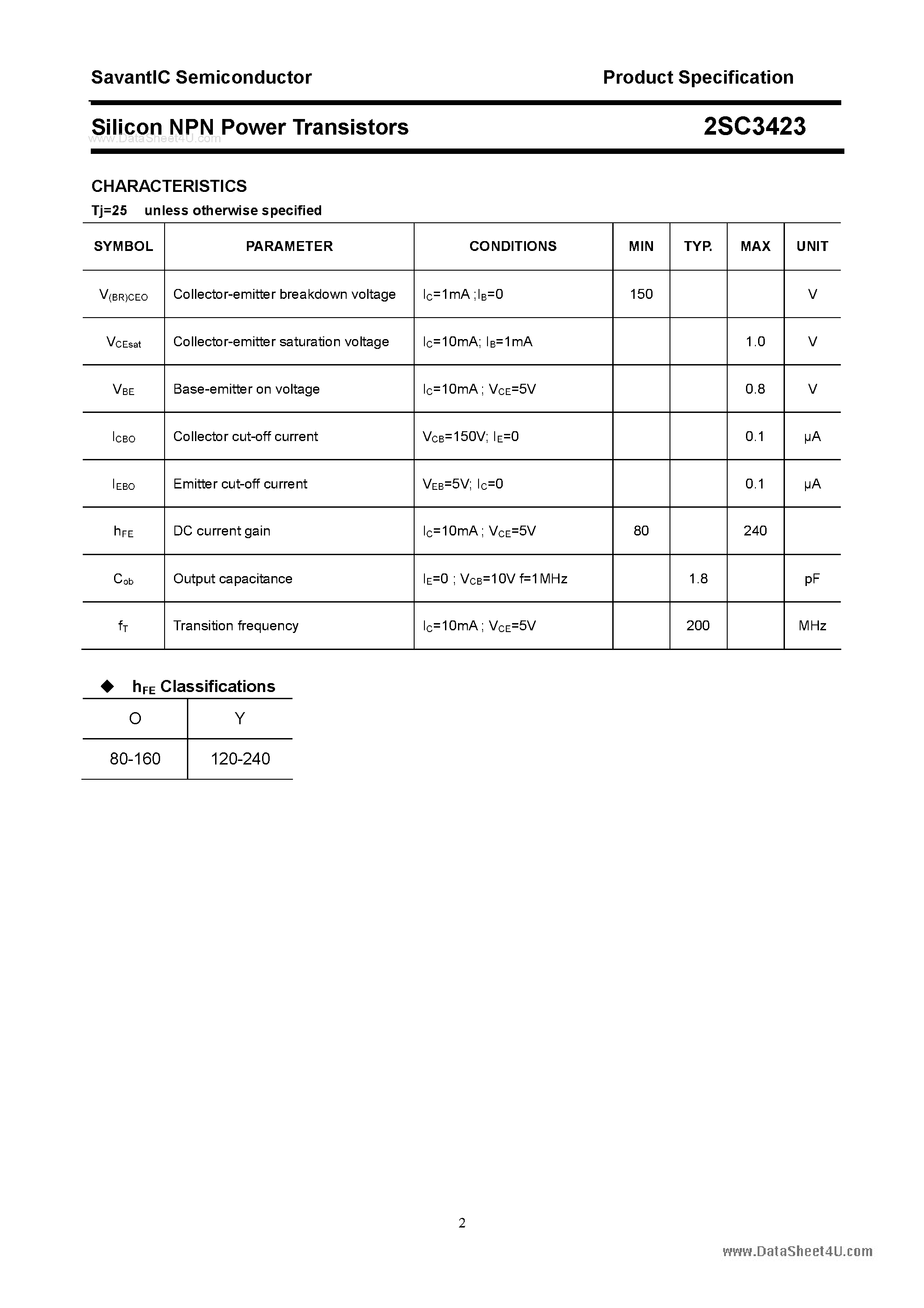 Datasheet 2SC3423 - SILICON POWER TRANSISTOR page 2