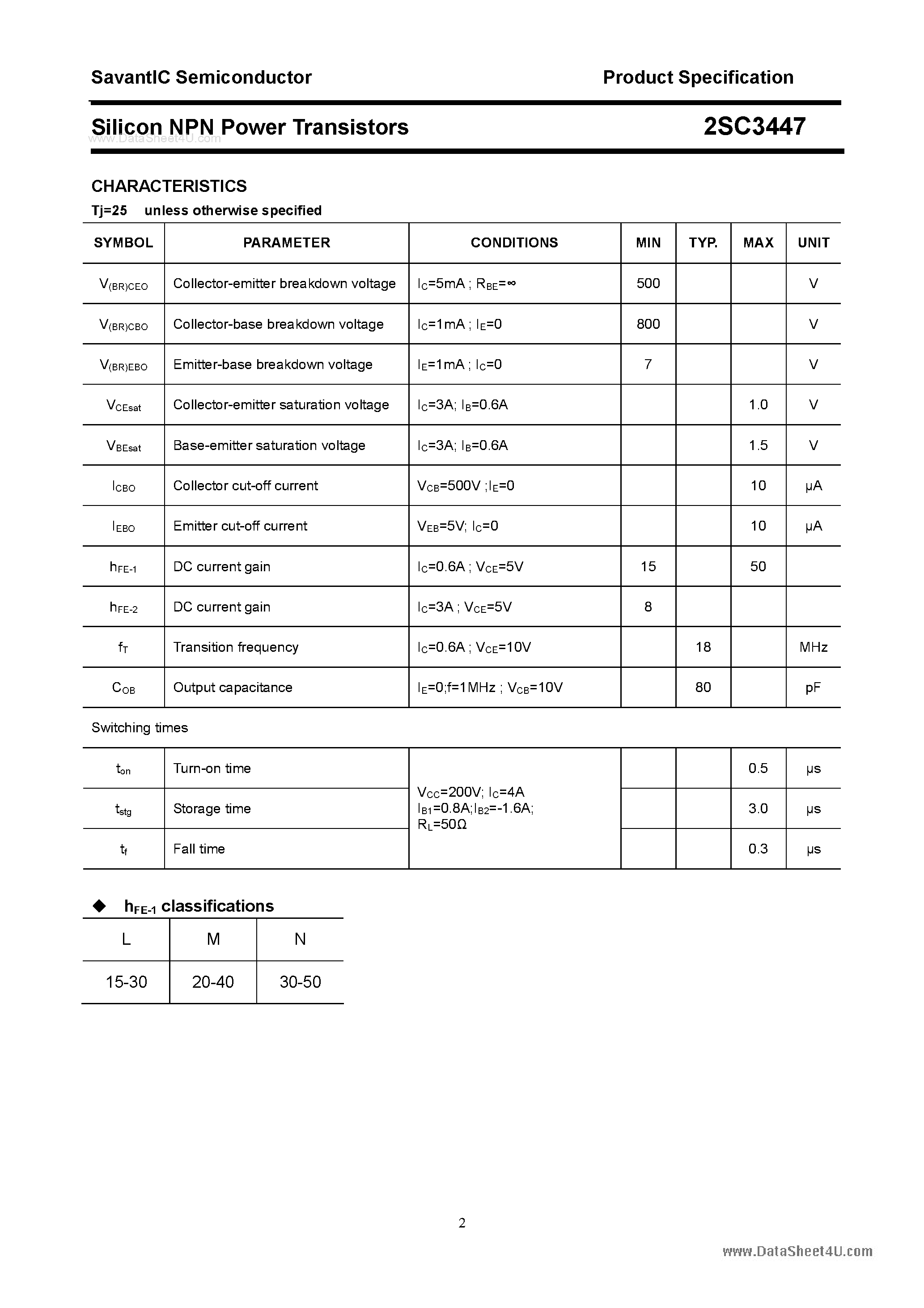 Datasheet 2SC3447 - SILICON POWER TRANSISTOR page 2