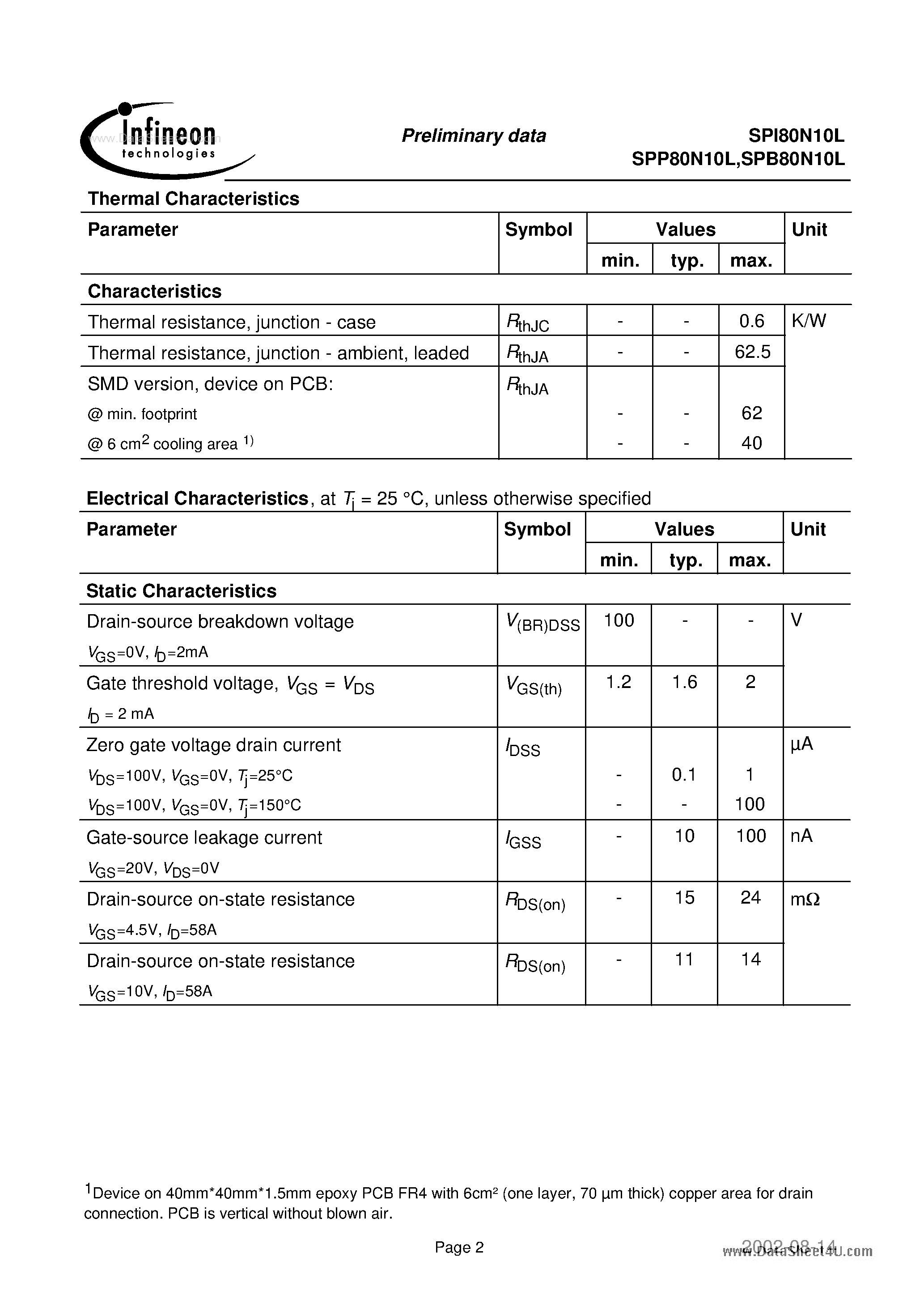 Даташит на микросхему SPI80N10L страница 2 Даташит SPI80N10L - Power-Transistor страница 2