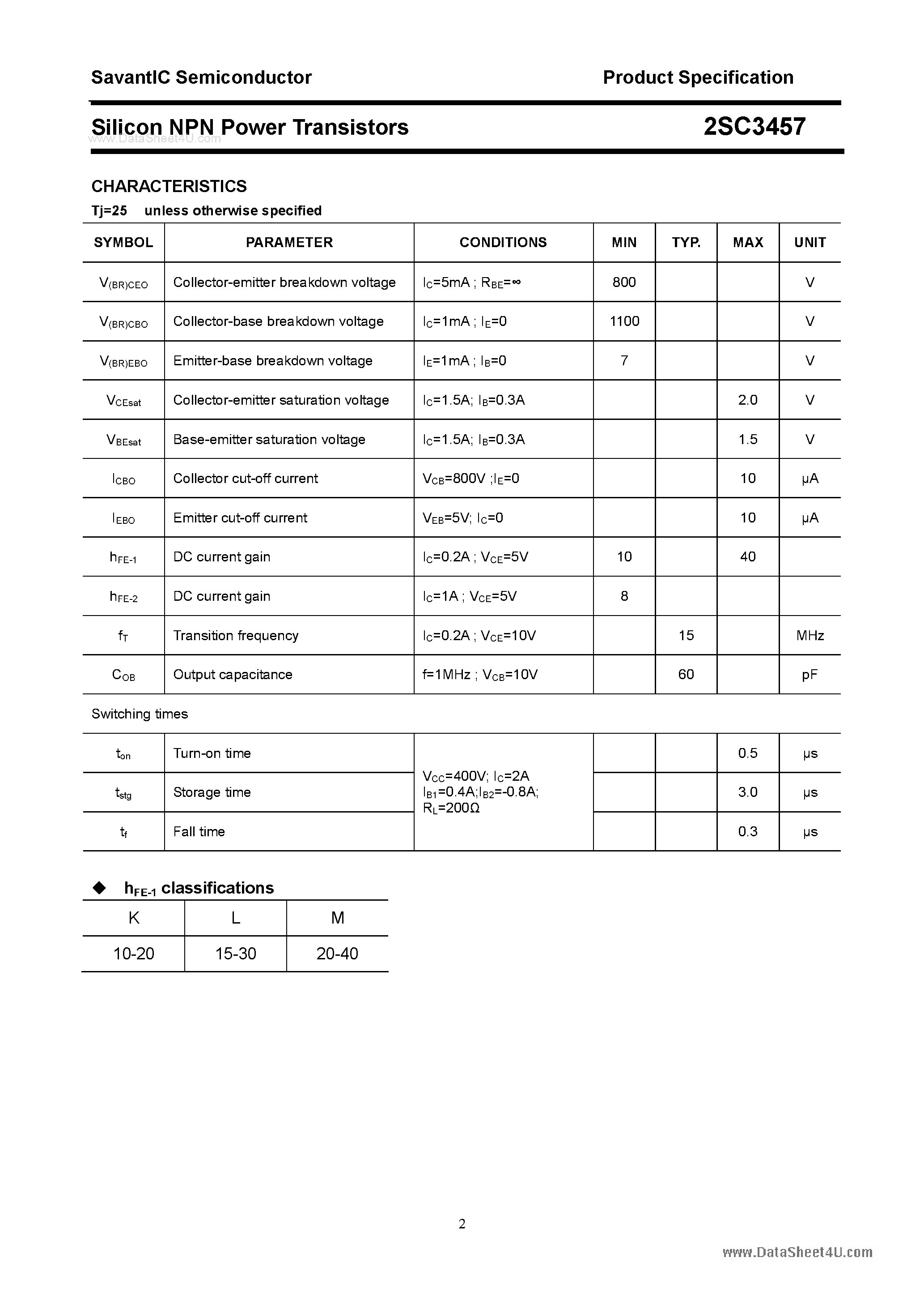 Datasheet 2SC3457 - SILICON POWER TRANSISTOR page 2
