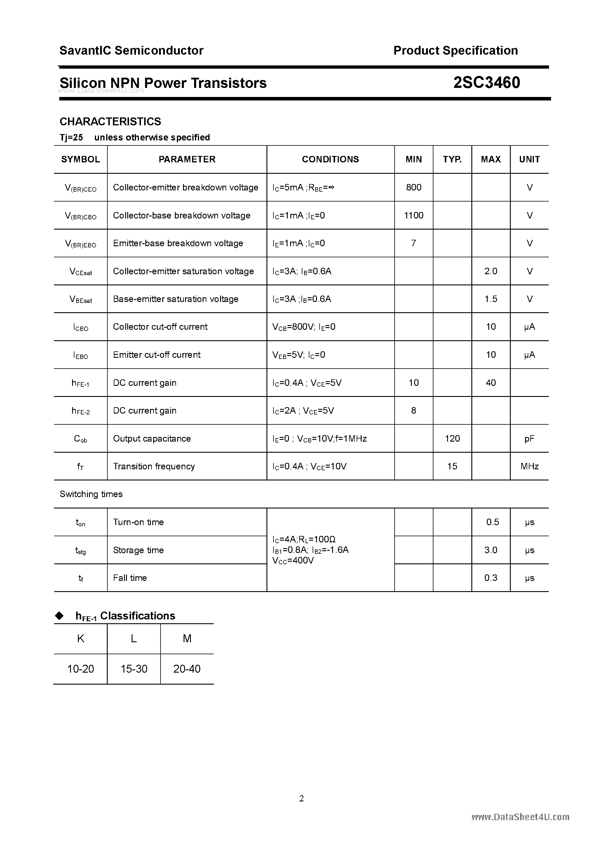 Datasheet 2SC3460 - SILICON POWER TRANSISTOR page 2