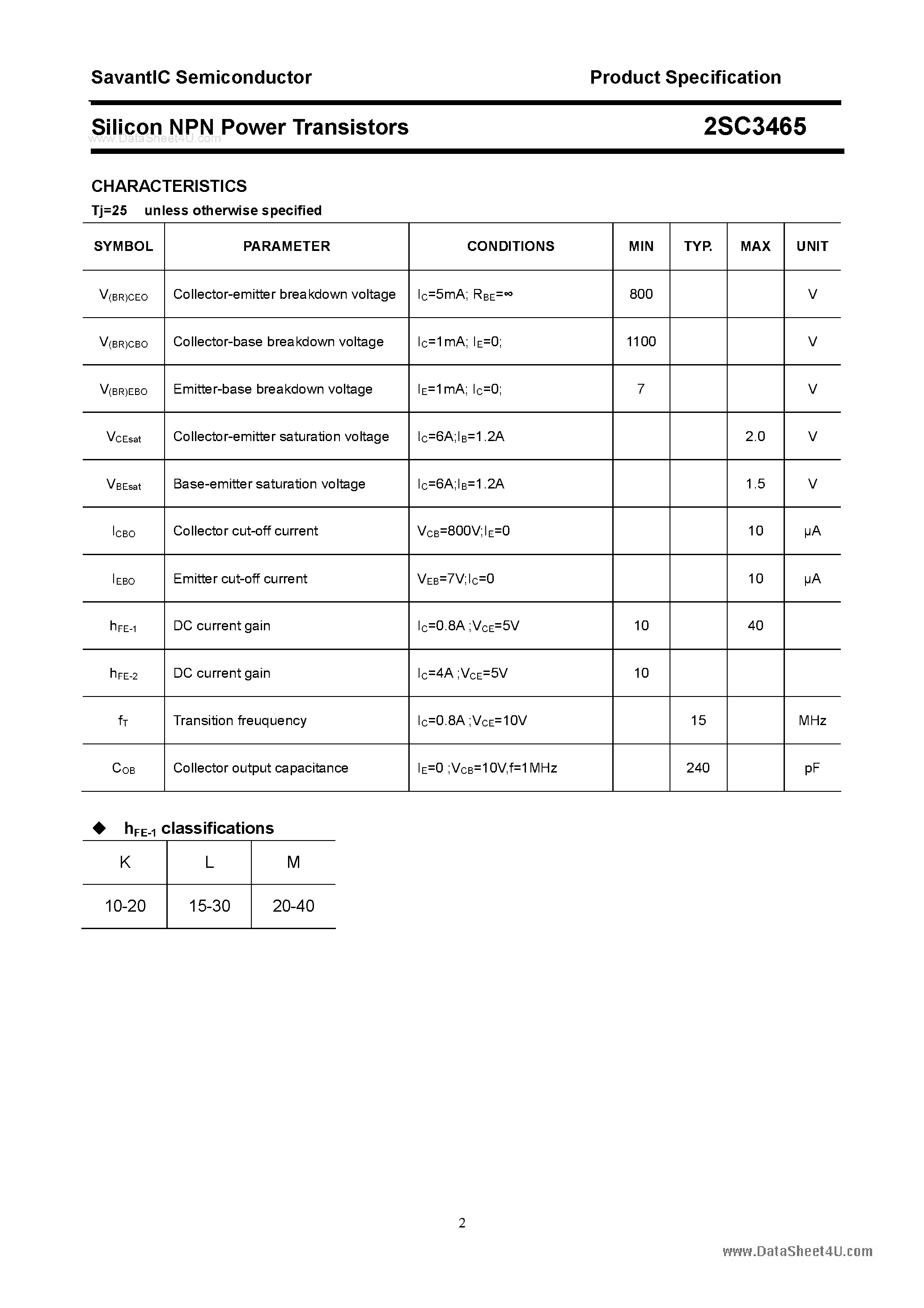 Datasheet 2SC3465 - SILICON POWER TRANSISTOR page 2
