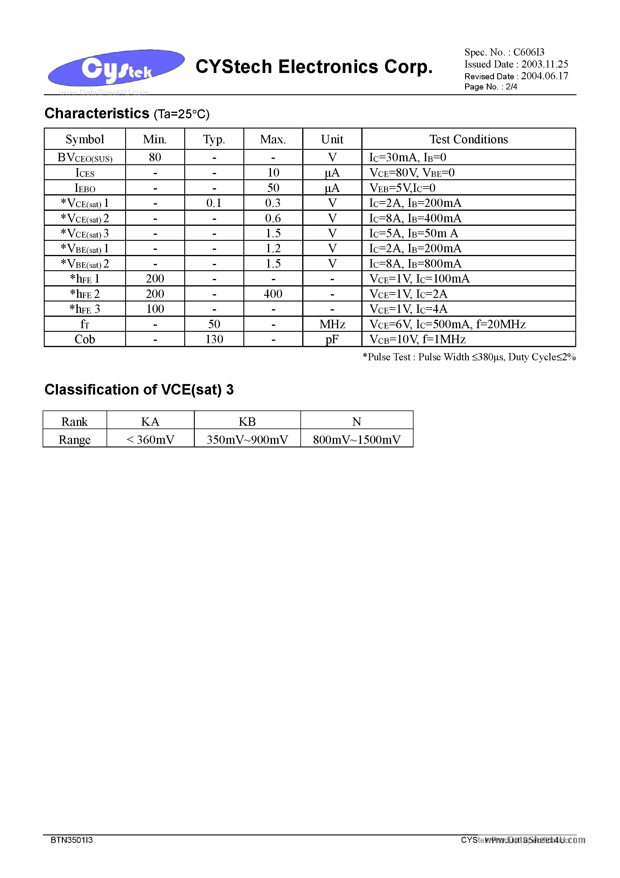 Datasheet BTN3501I3 page 2 Datasheet BTN3501I3 - High Speed Switching diode page 2