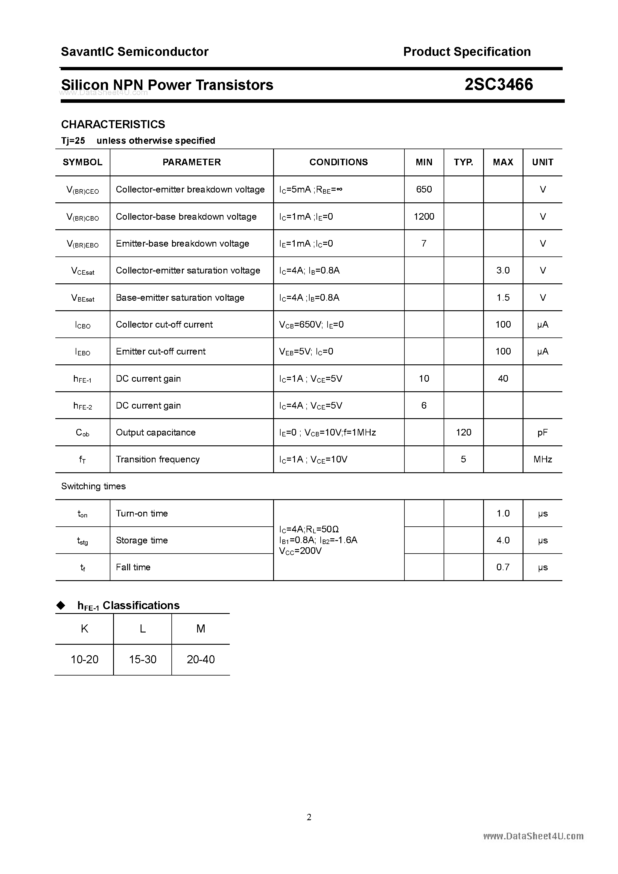 Datasheet 2SC3466 - SILICON POWER TRANSISTOR page 2