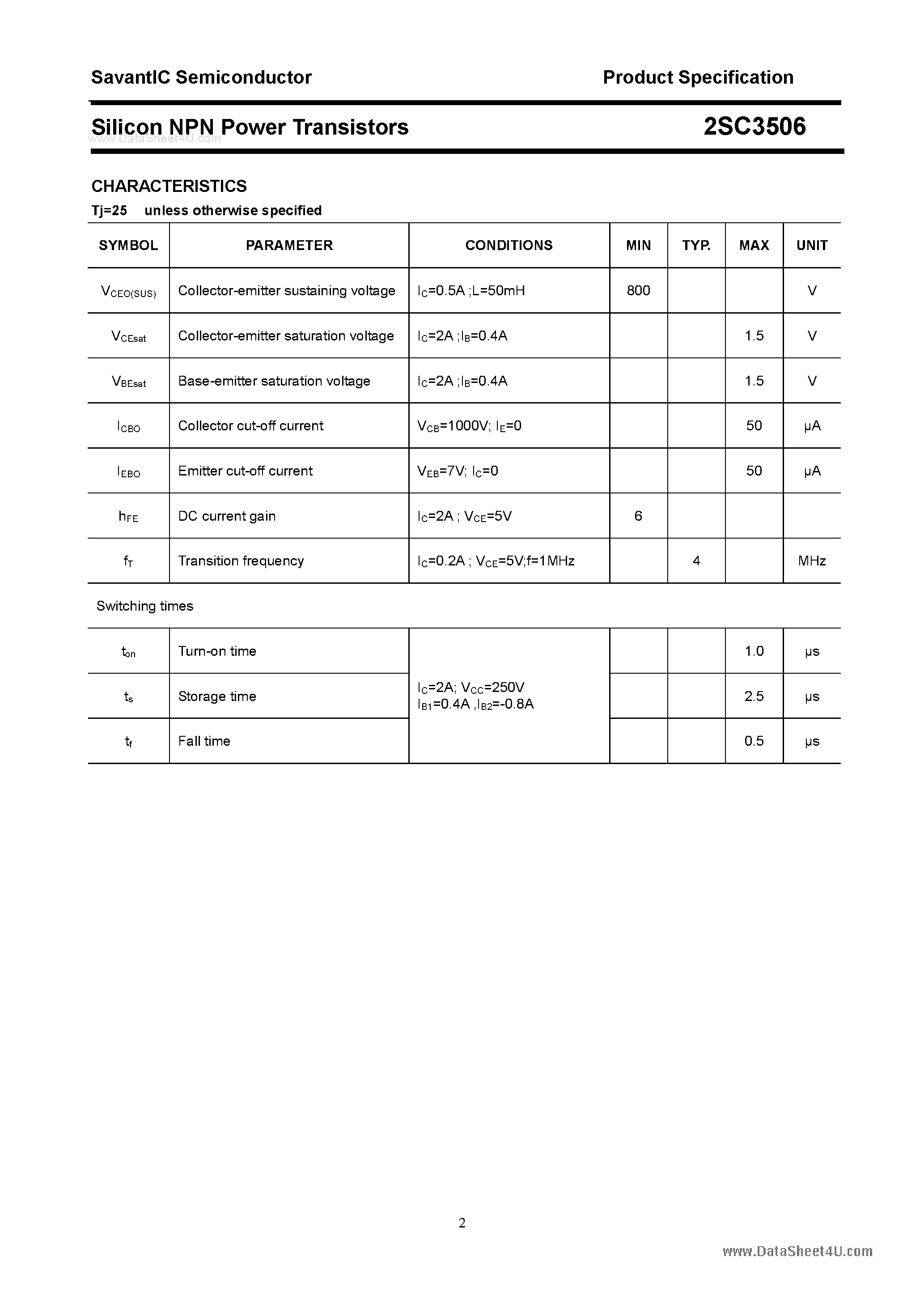 Datasheet 2SC3506 - SILICON POWER TRANSISTOR page 2