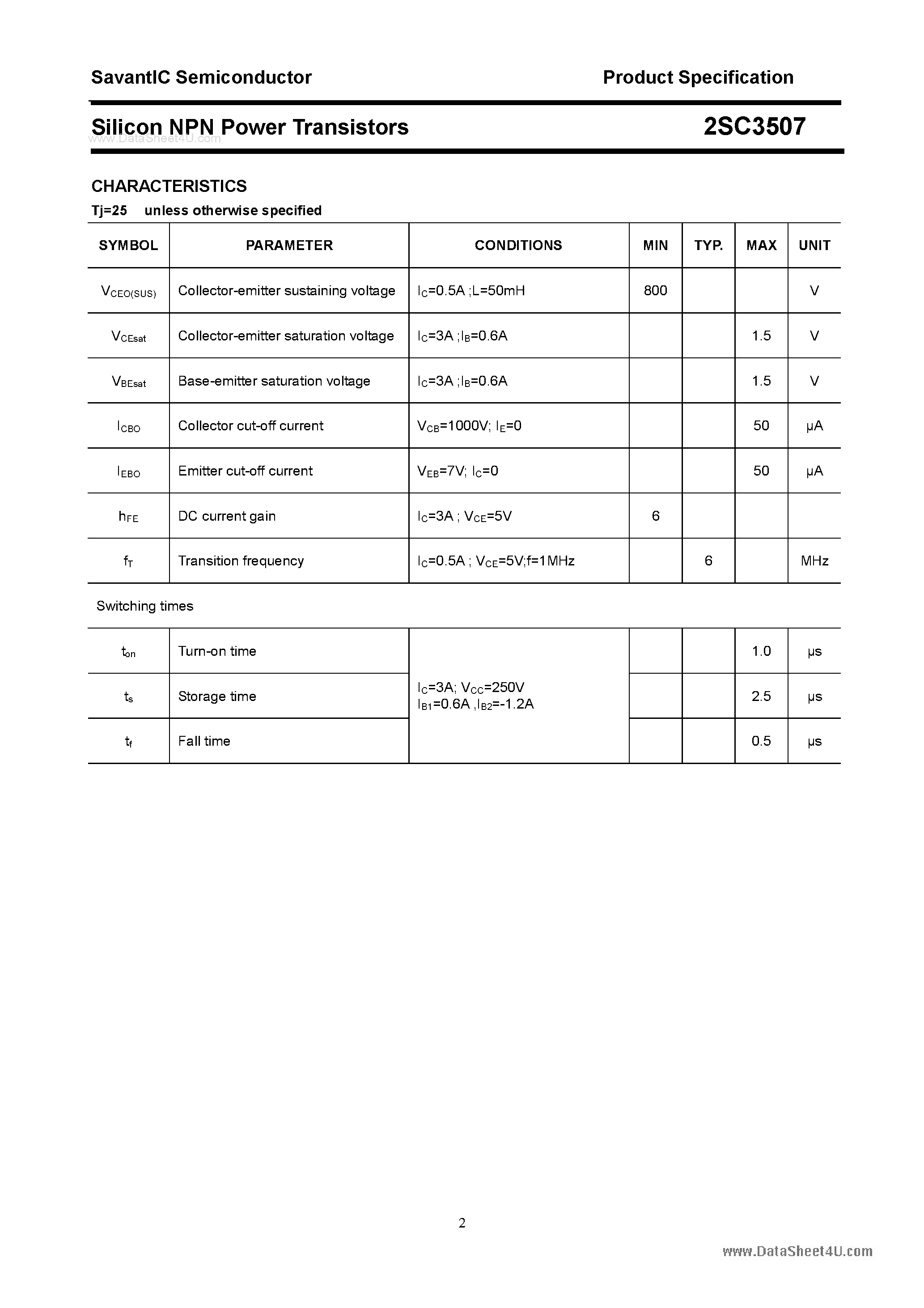 Datasheet 2SC3507 page 2 Datasheet 2SC3507 - SILICON POWER TRANSISTOR page 2
